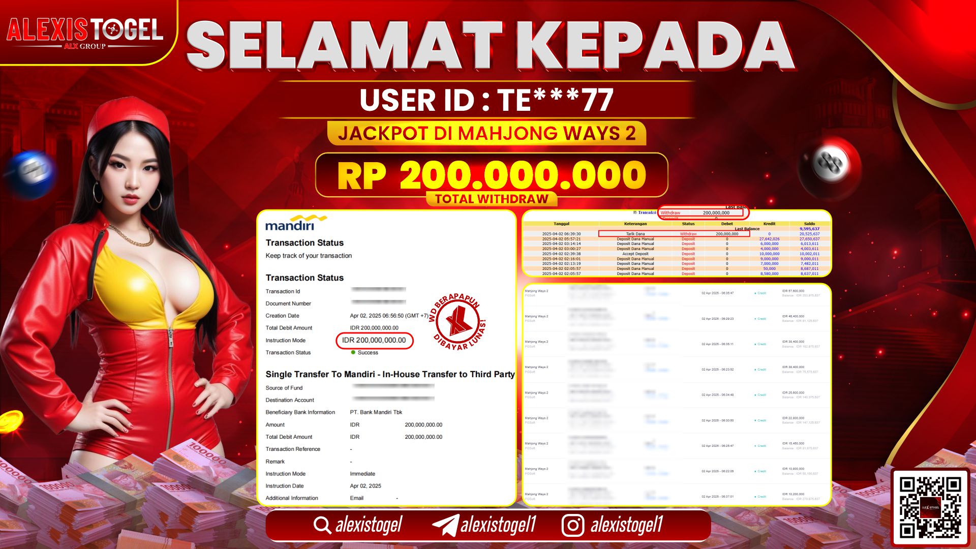 ALEXISTOGEL di SLOT MAHJONG WAYS RP.200.000.000 LUNAS