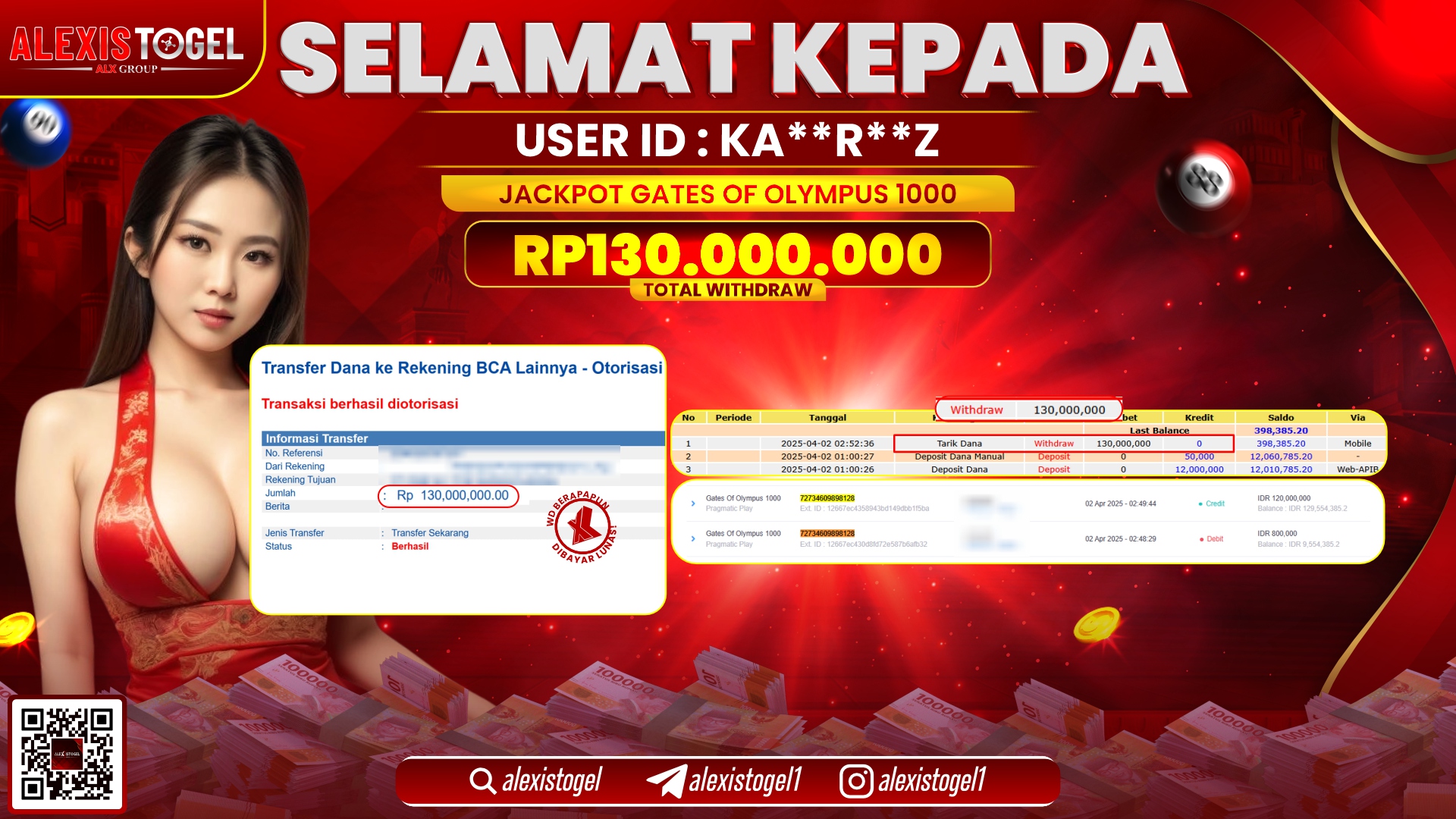 ALEXISTOGEL di SLOT GATES OF OLYMPUS RP.130.000.000 LUNAS