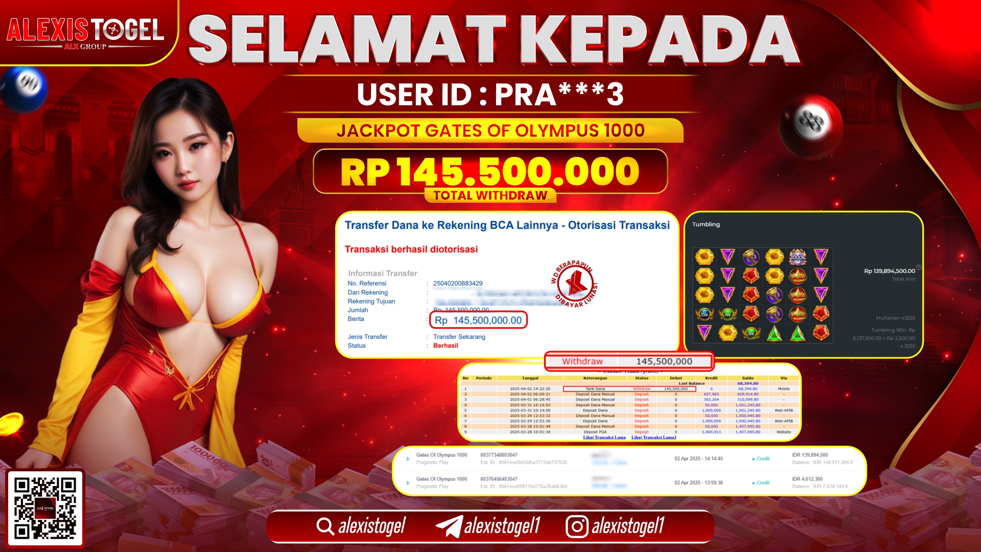 ALEXISTOGEL di SLOT GATES OF OLYMPUS RP.145.500.000 LUNAS