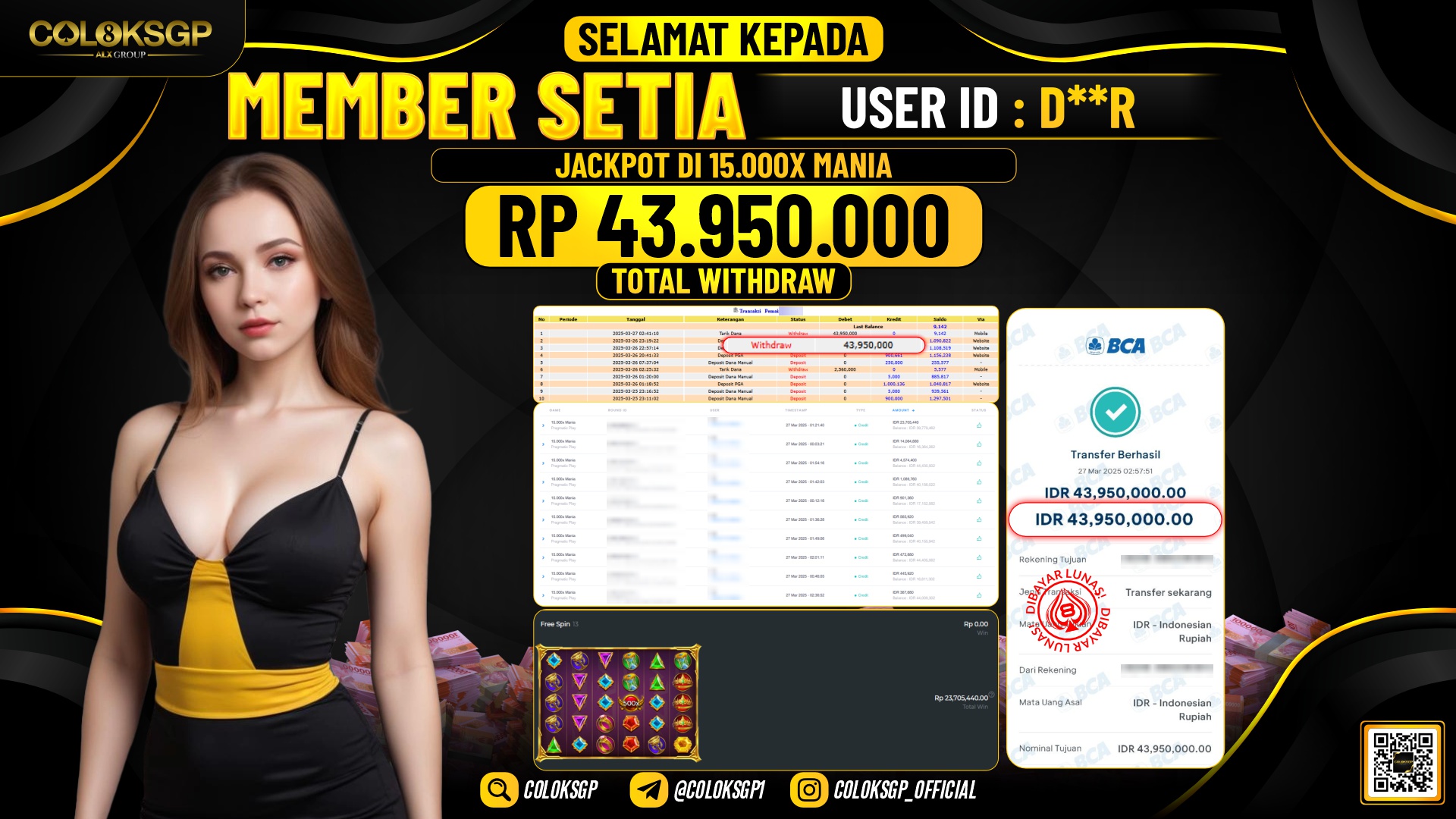 COLOKSGP JACKPOT SLOT GAMES RP 43.950.000 LUNAS