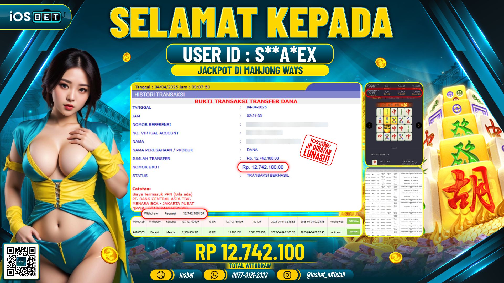 Bukti Pembayaran LUNAS SLOT GAME GACOR  Rp.12.7742.100