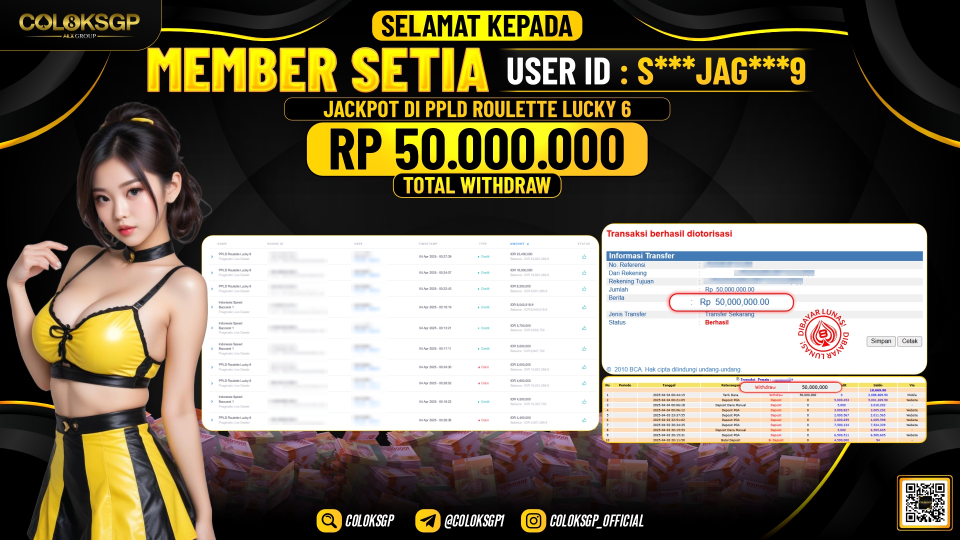 COLOKSGP JACKPOT ROULETTE RP 50.000.000 LUNAS