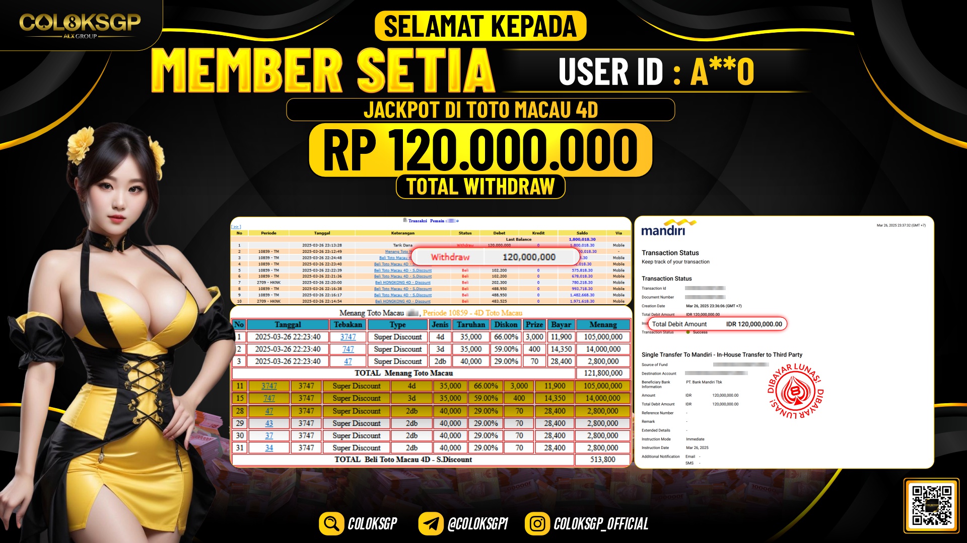 COLOKSGP JACKPOT TOTO MACAU POOLS RP 120.000.000 LUNAS