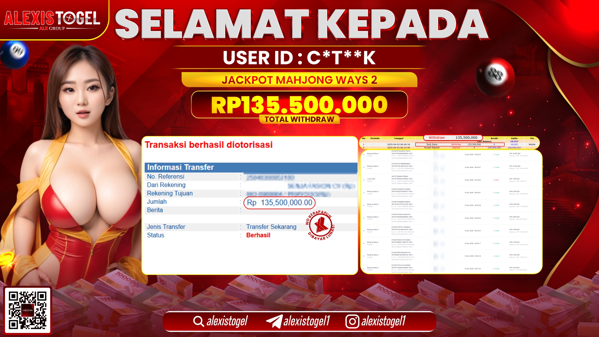 ALEXISTOGEL di SLOT MAHJONG WAYS 2 RP.135.500.000 LUNAS