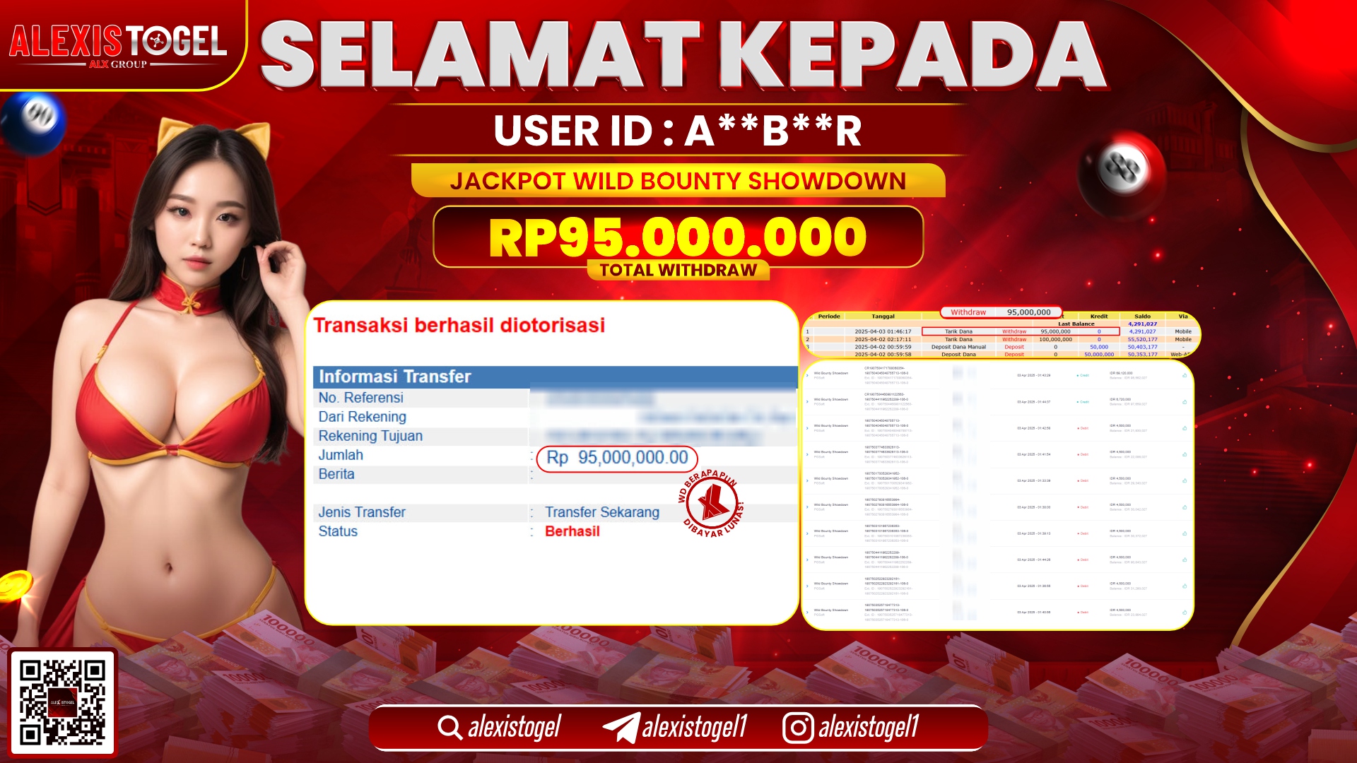 ALEXISTOGEL di SLOT WILD BOUNTY RP.95.000.000 LUNAS