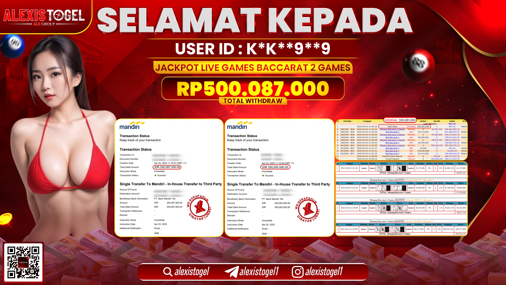 ALEXISTOGEL di LIVE GAMES BACCARAT 2 RP.500.087.000 LUNAS