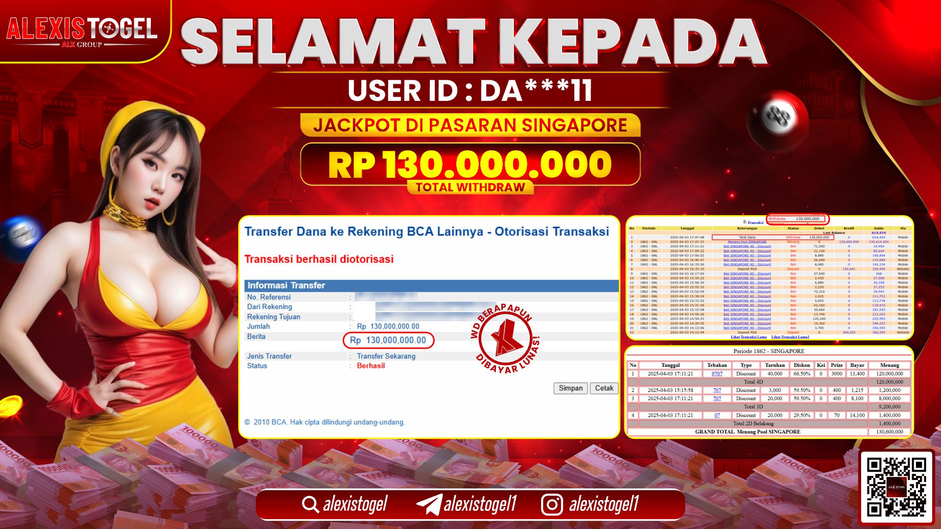 ALEXISTOGEL di TOGEL SINGAPORE RP.130.000.000 LUNAS