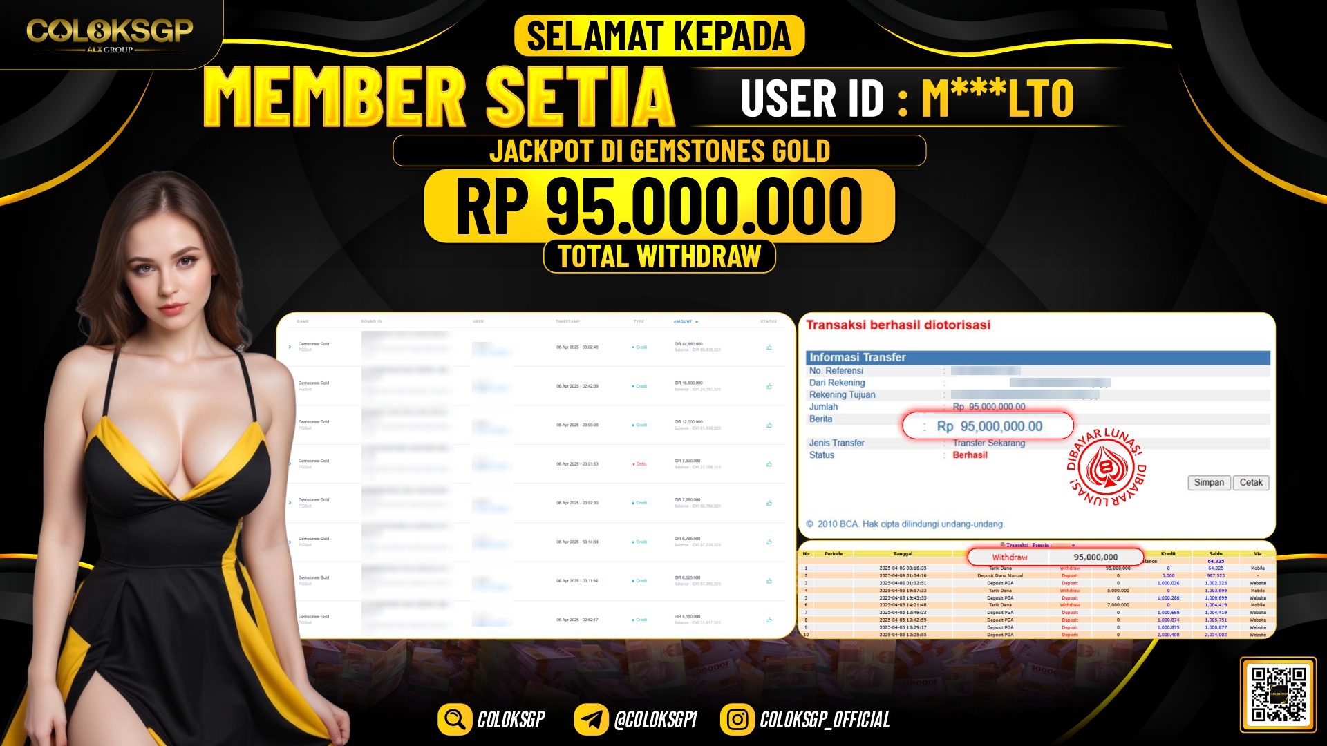 COLOKSGP JACKPOT SLOT GAMES RP 95.000.000 LUNAS