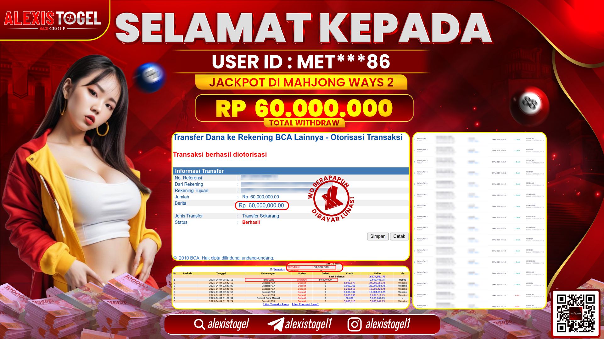 ALEXISTOGEL di SLOT MAHJONG WAYS 2 RP.60.000.000 LUNAS