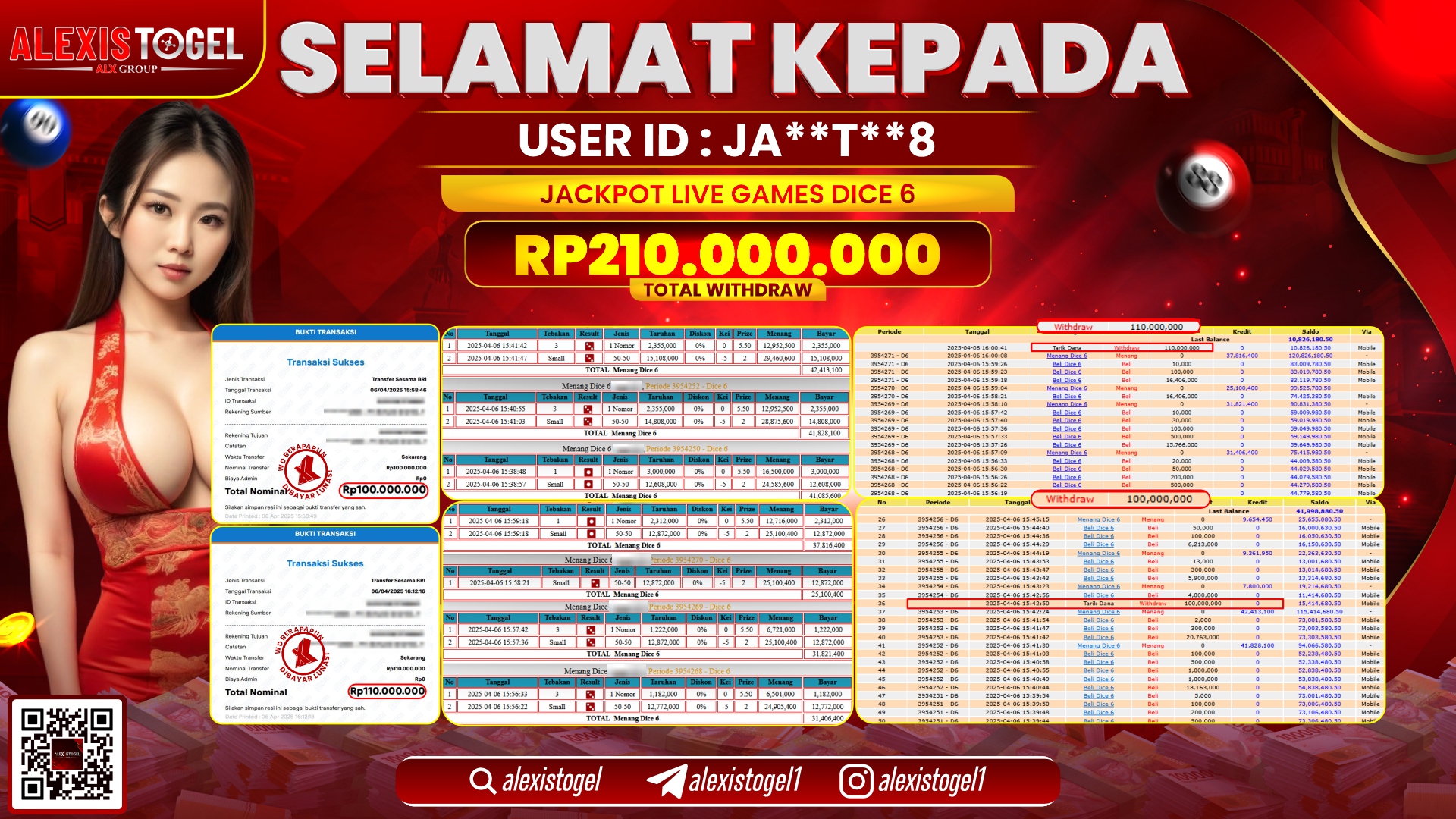 ALEXISTOGEL di LIVE GAMES DICE 6 RP.210.000.000 LUNAS