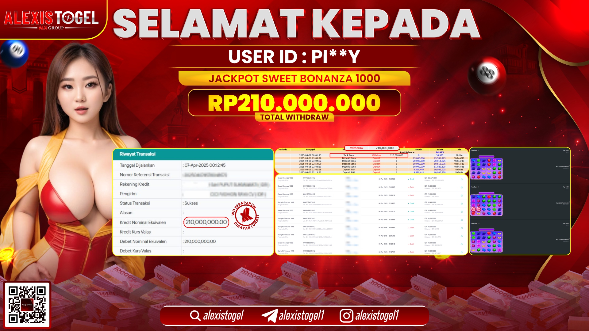 ALEXISTOGEL di SLOT SWEET BONANZA RP.210.000.000 LUNAS