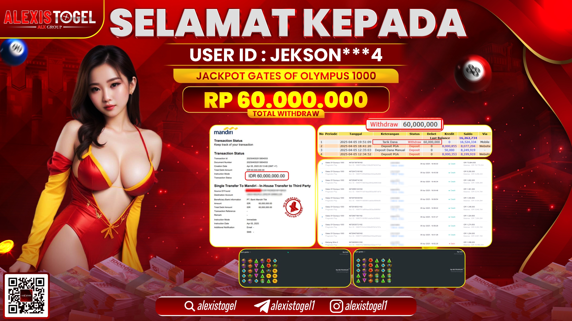 ALEXISTOGEL di SLOT GATES OF OLYMPUS RP.60.000.000 LUNAS