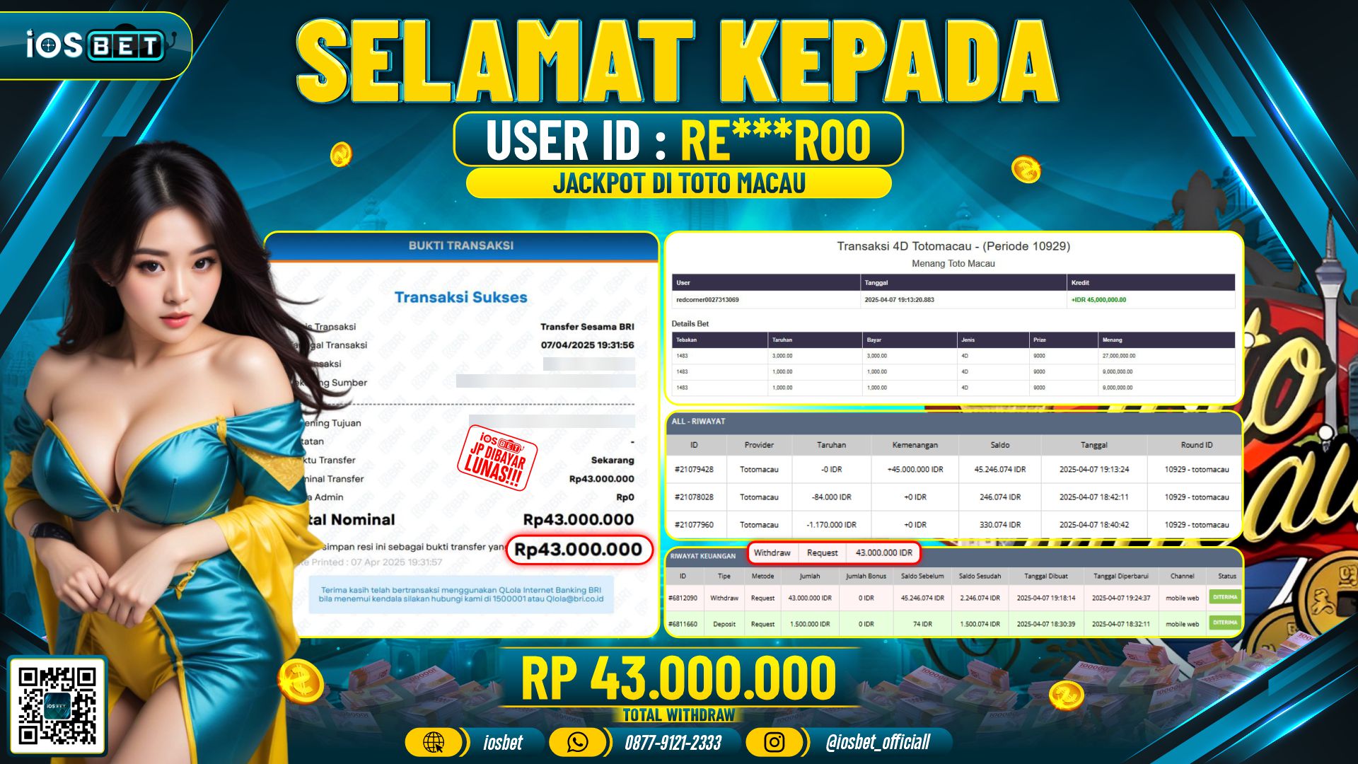 Bukti Pembayaran LUNAS TOTO MACAU GAME GACOR  Rp.43.00.0000