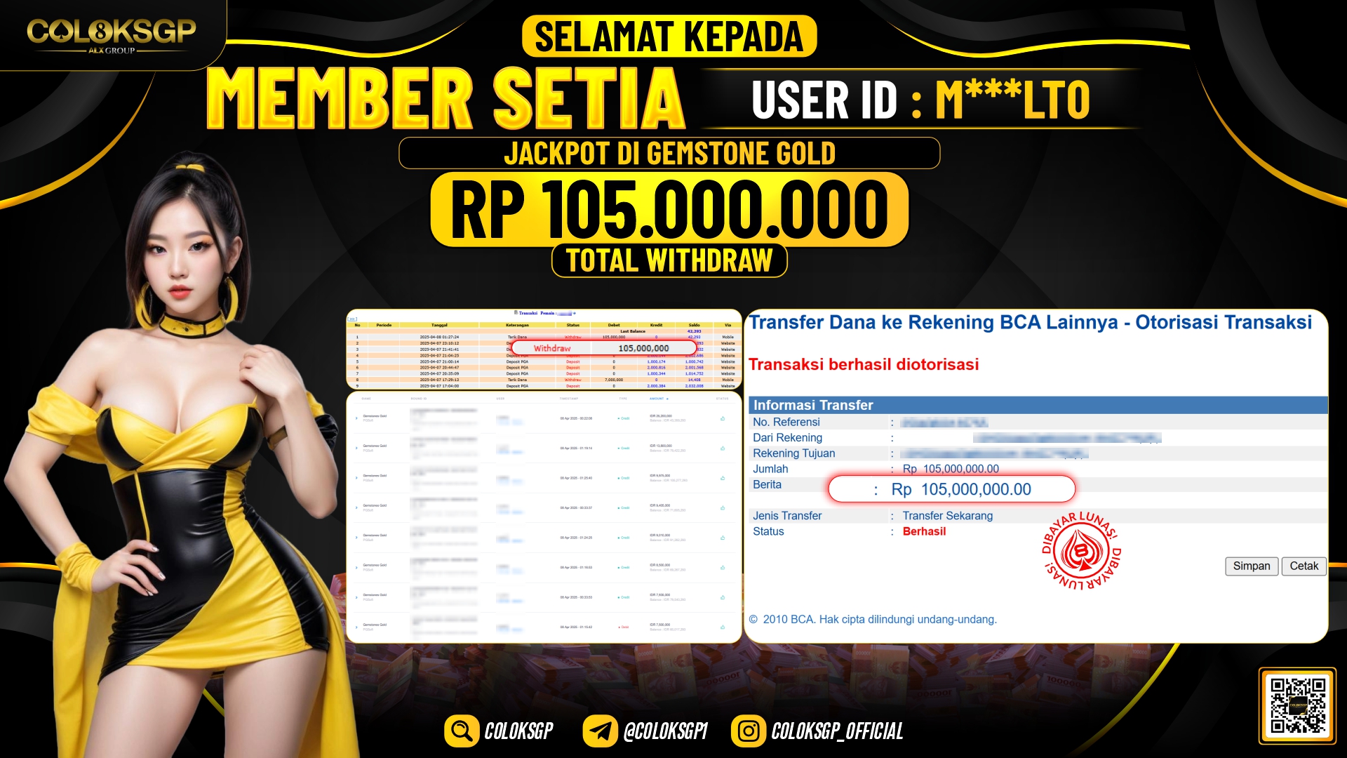 COLOKSGP JACKPOT SLOT GAMES RP 105.000.000 LUNAS