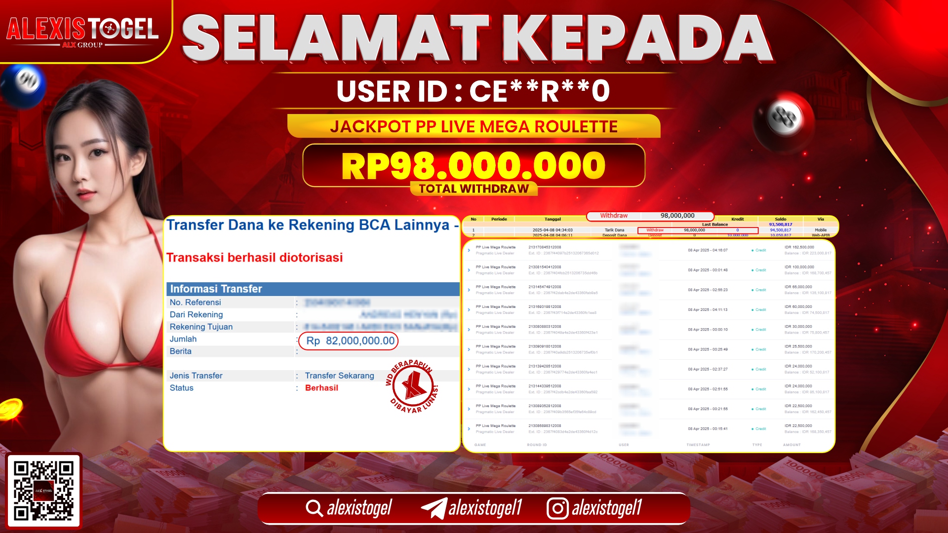 ALEXISTOGEL di PP LIVE MEGA ROULETTE RP.98.000.000 LUNAS