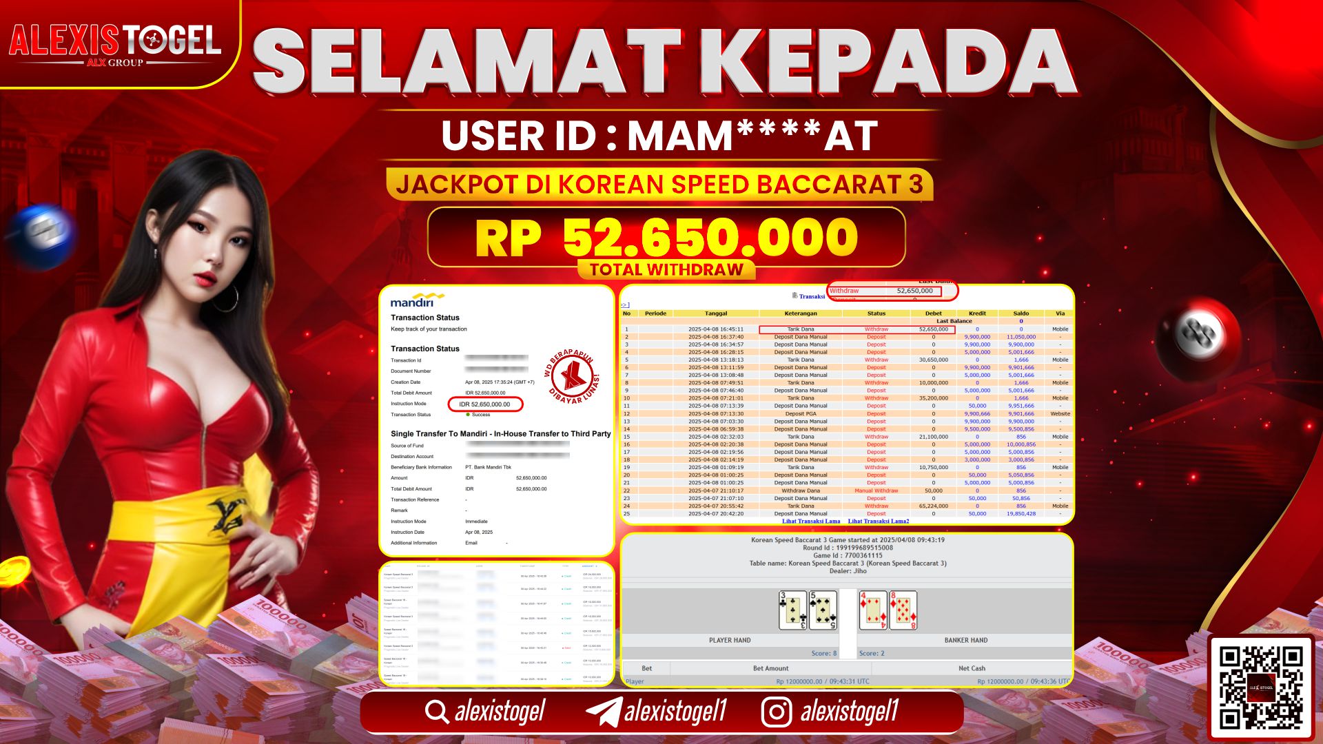 ALEXISTOGEL di CASINO KOREAN SPEED BACCARAT RP.52.650.000 LUNAS