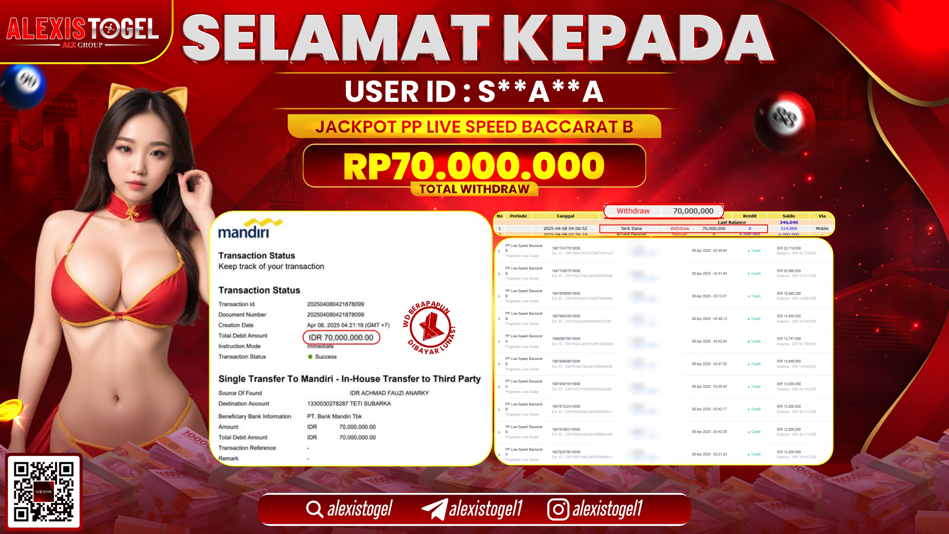 ALEXISTOGEL di PP LIVE SPEED BACCARAT RP.70.000.000 LUNAS