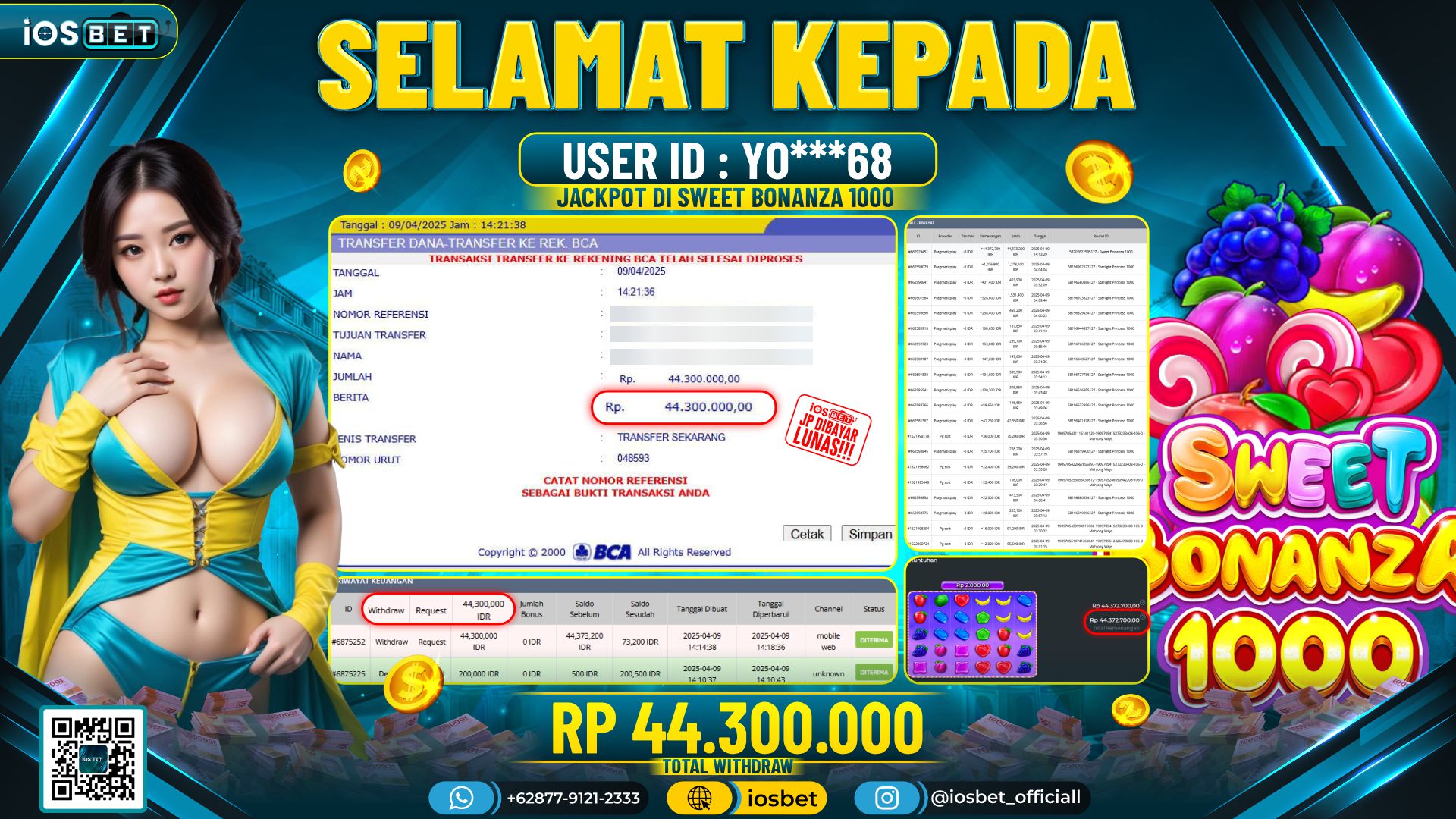 Bukti Pembayaran LUNAS SLOT GAME GACOR  Rp.44.300.000