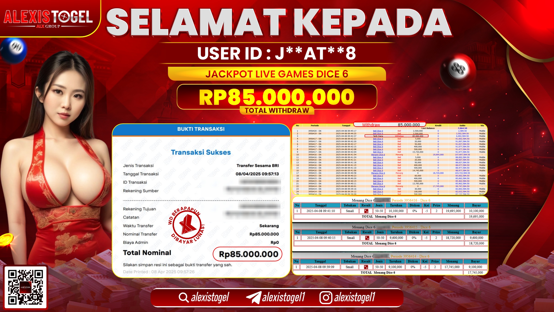 ALEXISTOGEL di LIVE GAMES DICE 6 RP.85.000.000 LUNAS