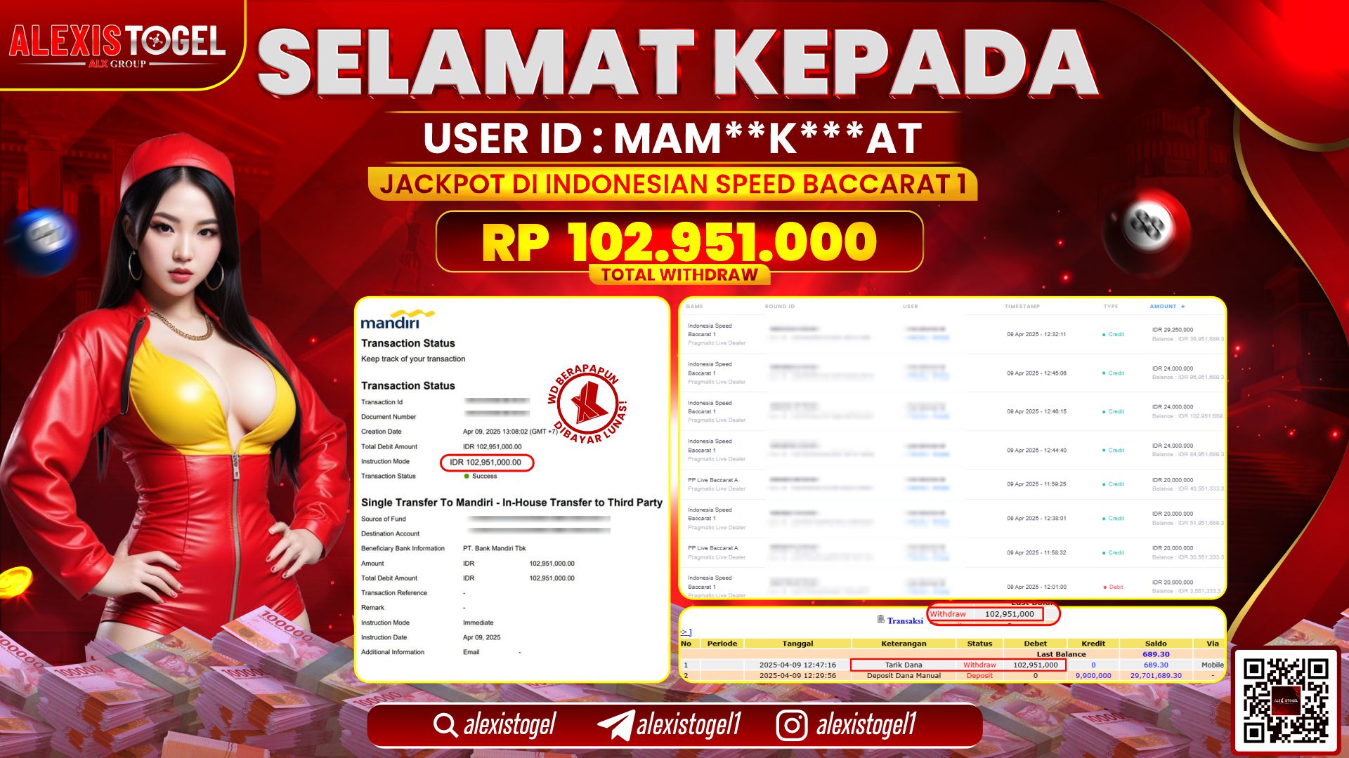 ALEXISTOGEL di INDONESIAN SPEED BACCARAT RP.102.951.000 LUNAS