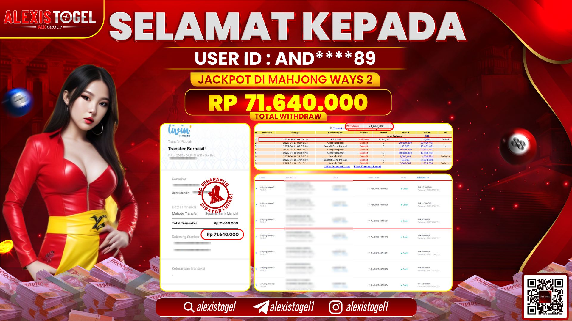 ALEXISTOGEL di SLOT MAHJONG WAYS 2 RP.71.640.000 LUNAS