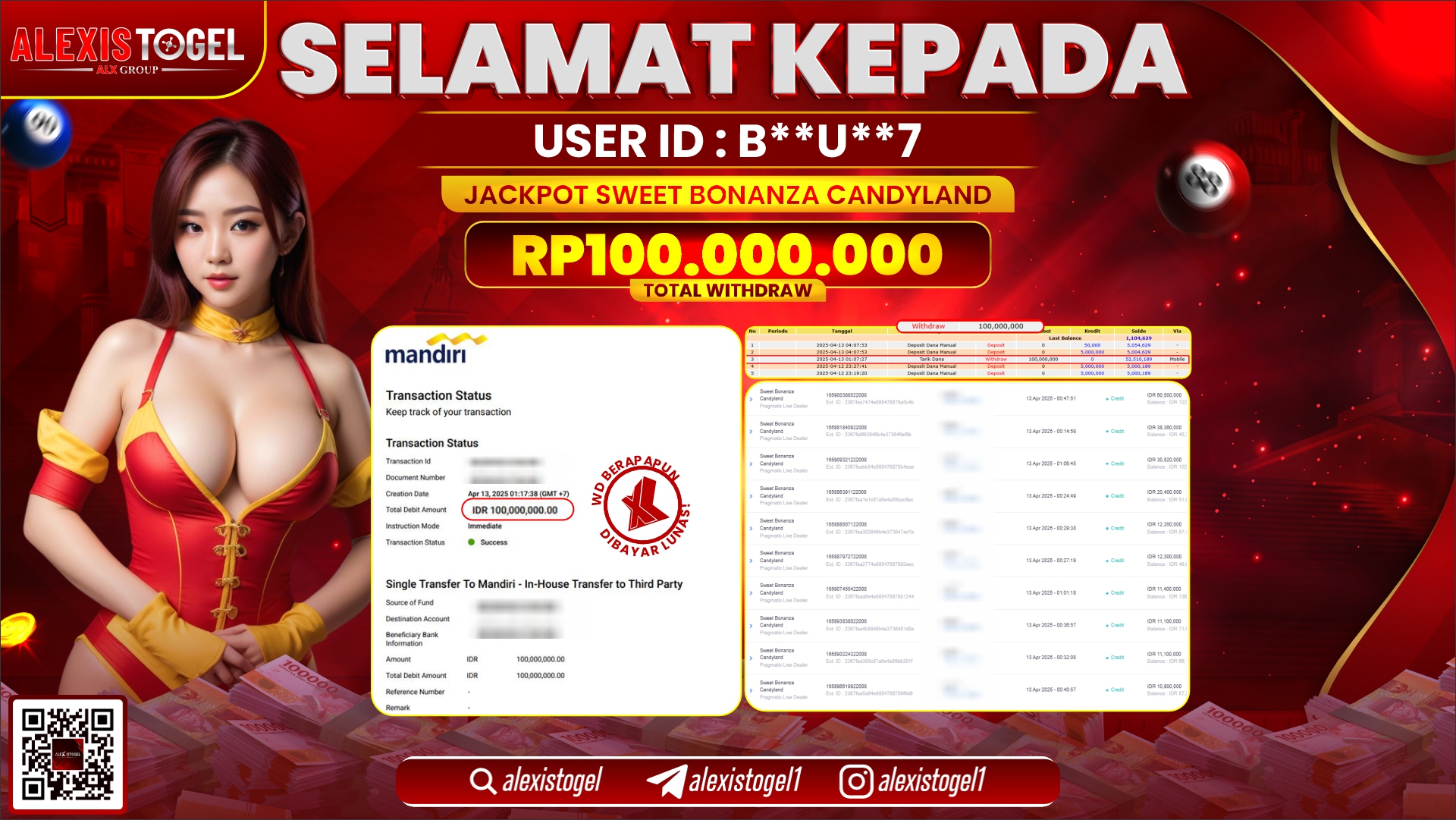 ALEXISTOGEL di SLOT SWEET BONANZA CANDYLAND RP.100.000.000 LUNAS