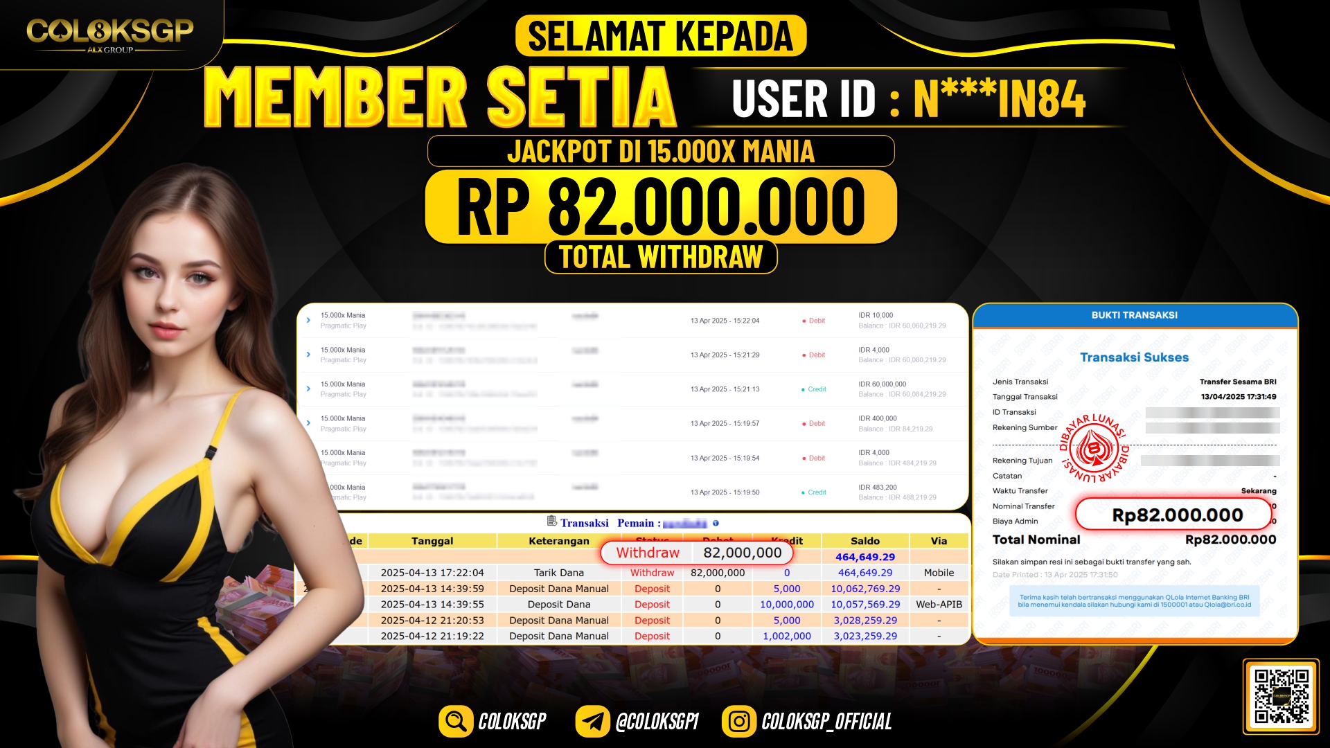 COLOKSGP JACKPOT SLOT GAMES RP 82.000.000 LUNAS