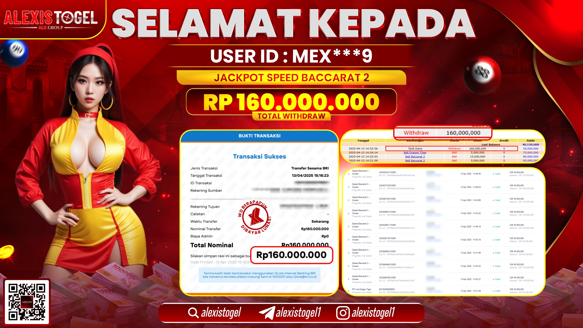 ALEXISTOGEL di SPEED BACCARAT 2 RP.160.000.000 LUNAS