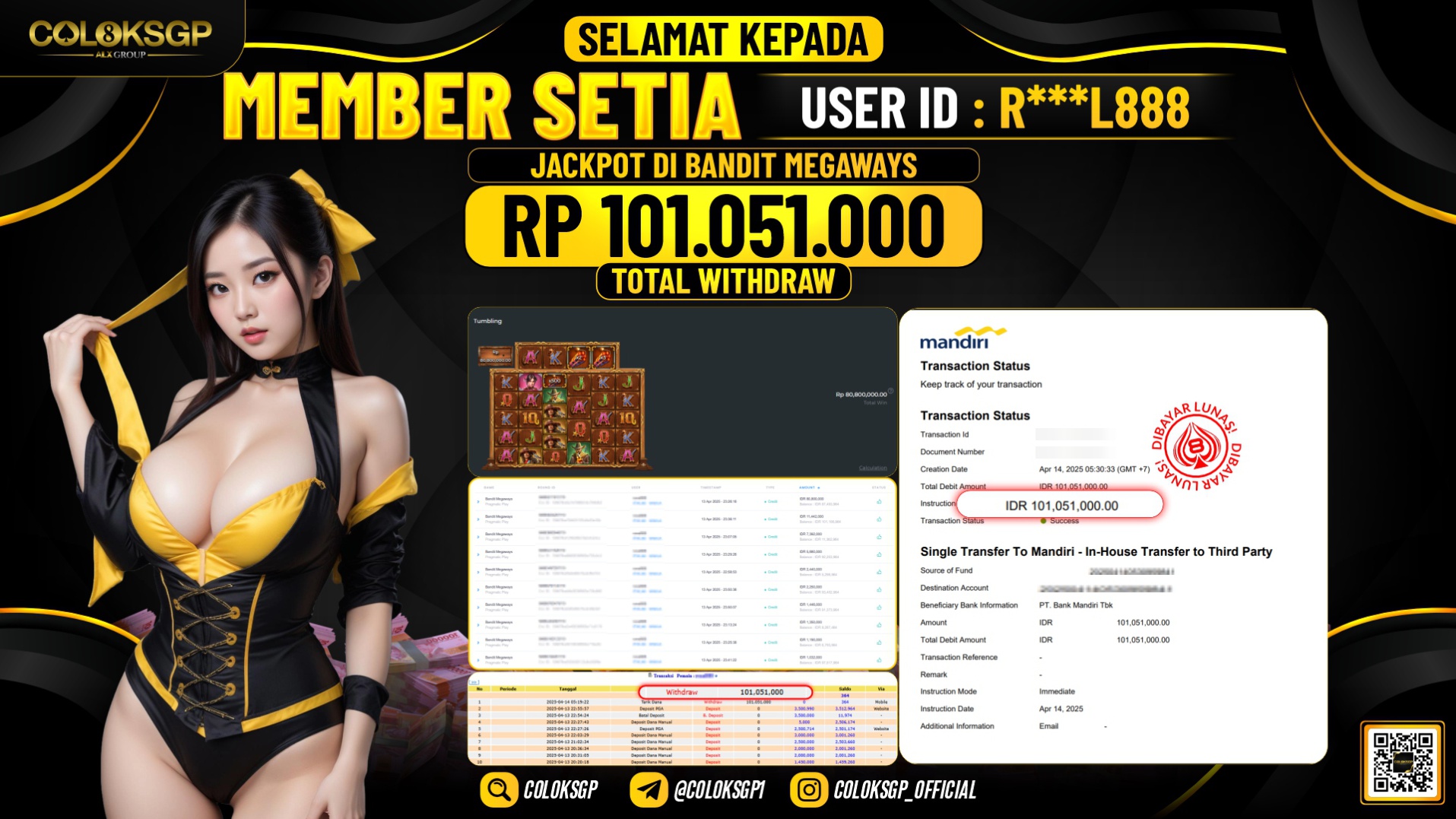 COLOKSGP JACKPOT SLOT GAMES RP 101.051.000 LUNAS