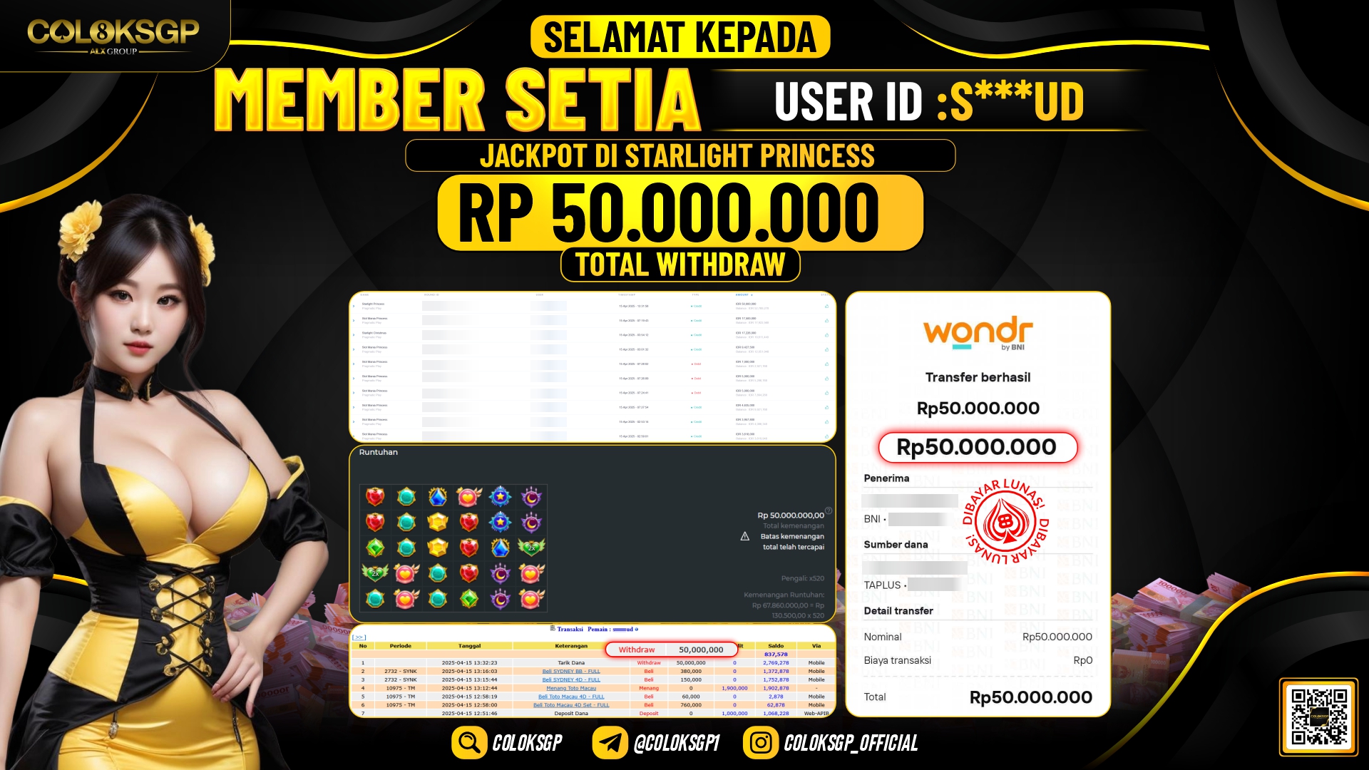 COLOKSGP JACKPOT SLOT GAMES RP 50.000.000 LUNAS