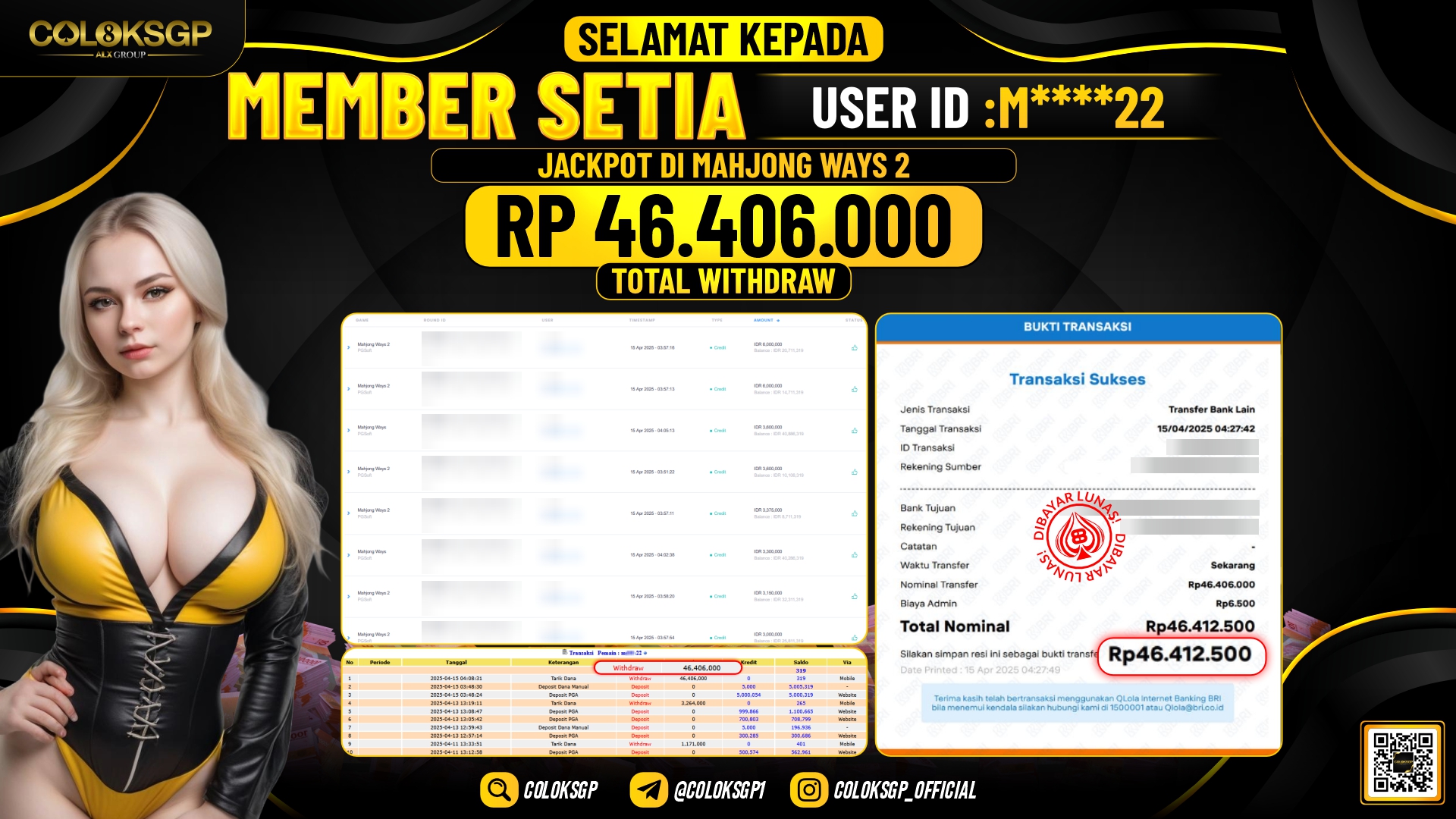 COLOKSGP JACKPOT SLOT GAMES RP 46.406.000 LUNAS