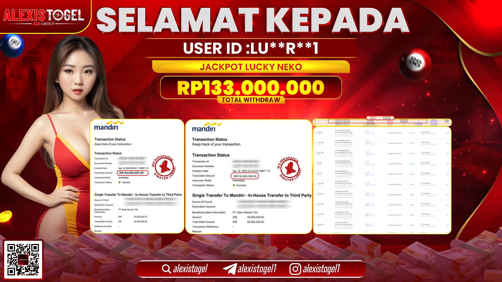 ALEXISTOGEL di SLOT LUCKY NEKO RP.133.000.000 LUNAS