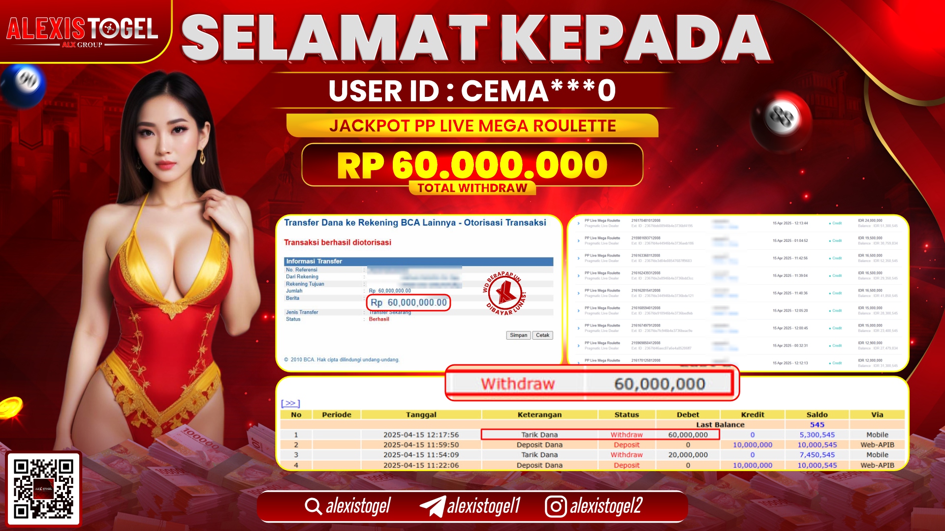 ALEXISTOGEL di PP LIVE MEGA ROULETTE RP.60.000.000 LUNAS