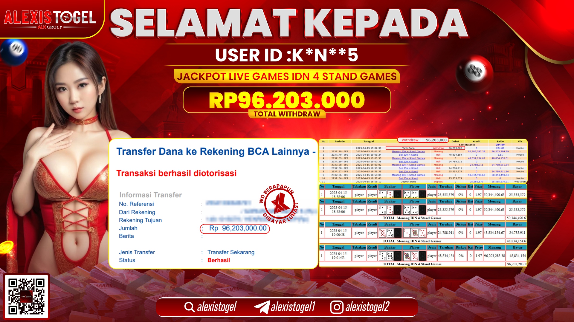 ALEXISTOGEL di LIVE GAMES IDN 4 STAND RP.96.203.000 LUNAS