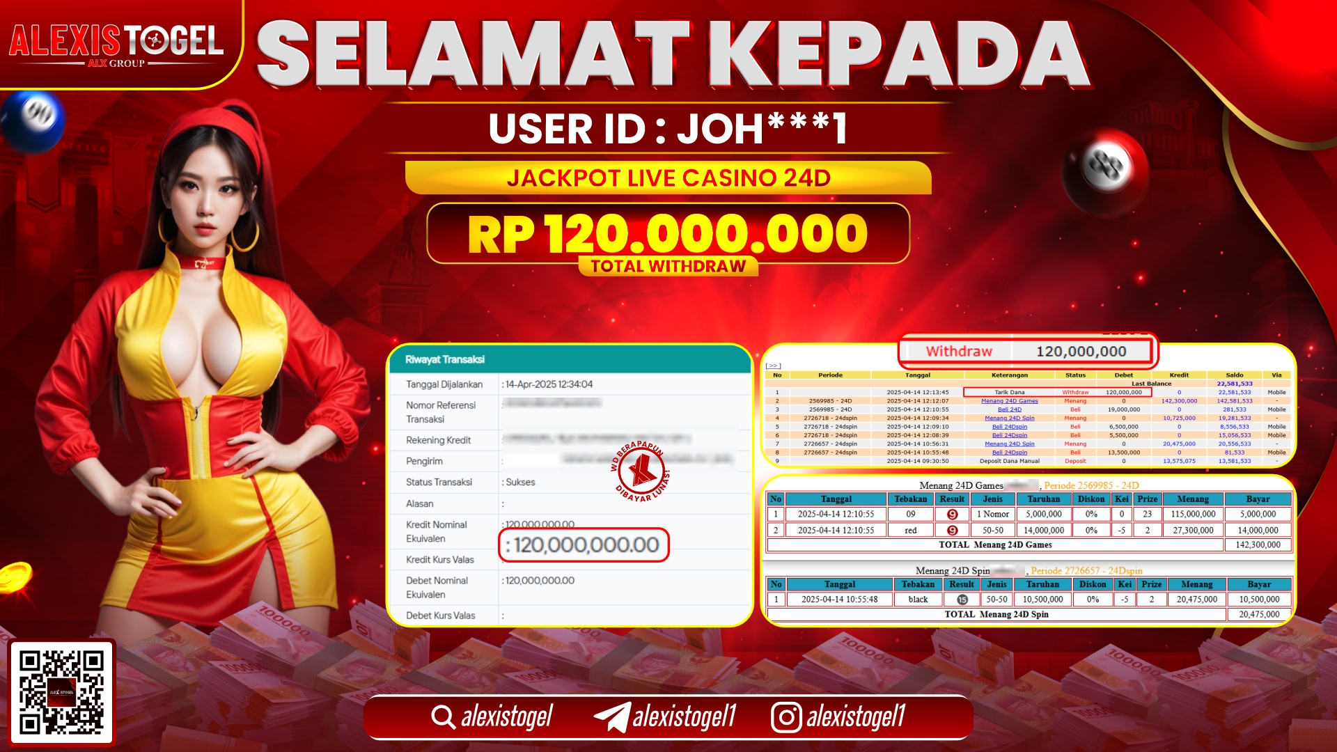 ALEXISTOGEL di LIVE CASINO 24D RP.120.000.000 LUNAS