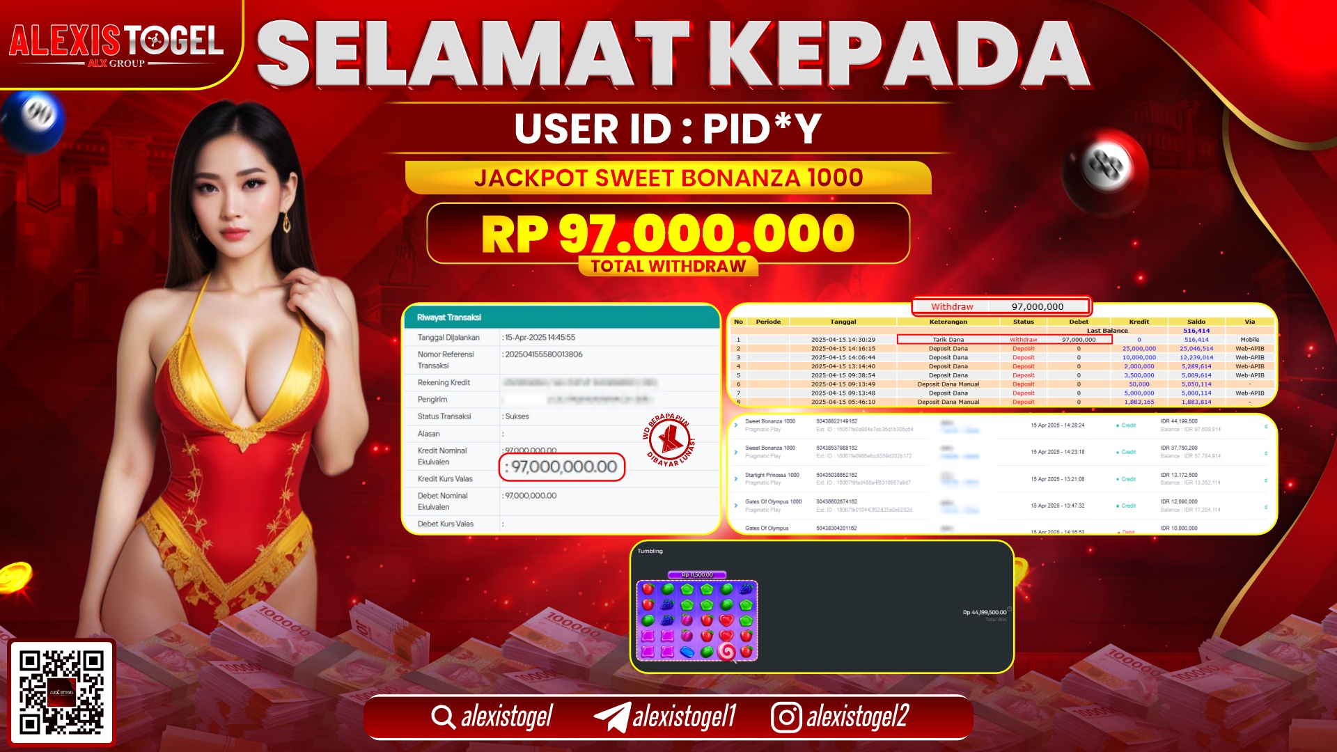 ALEXISTOGEL di SLOT SWEET BONANZA RP.97.000.000 LUNAS