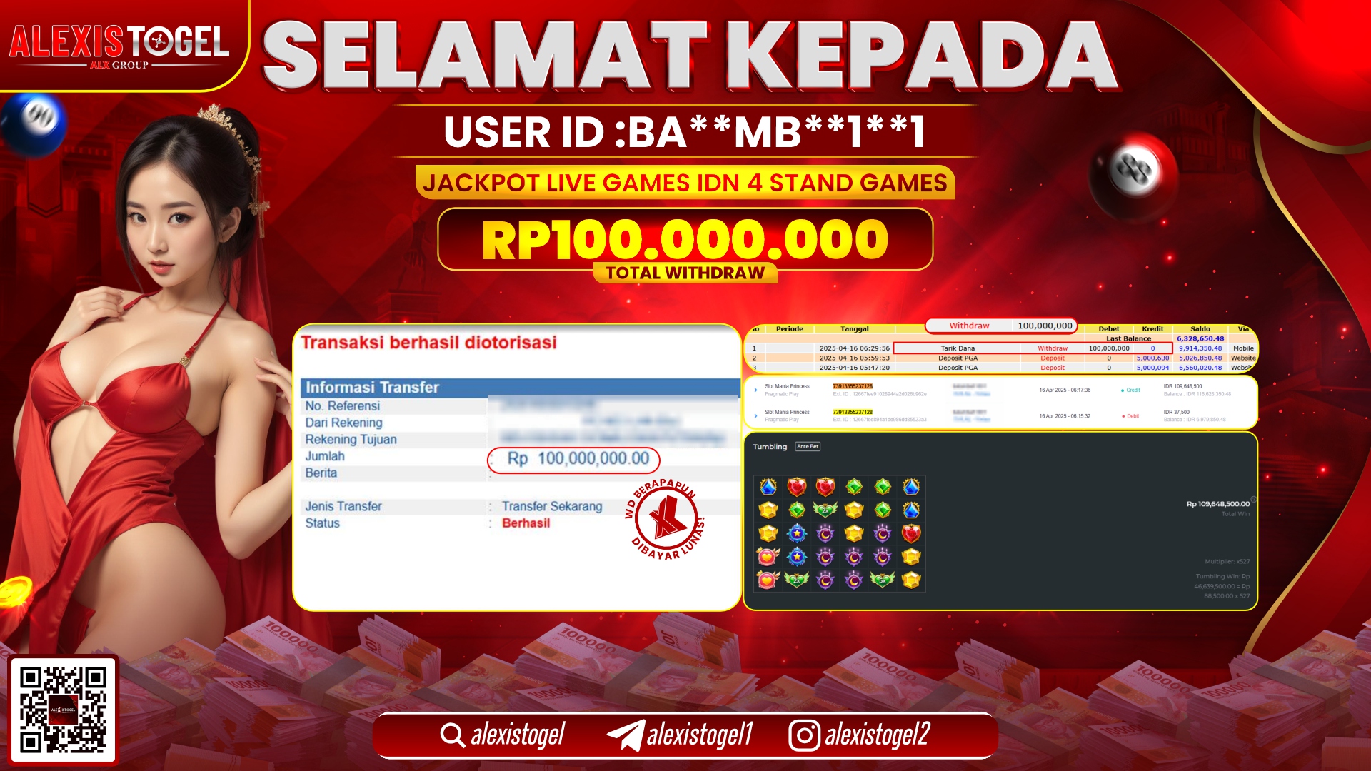 ALEXISTOGEL di LIVE GAMES IDN 4 STAND RP.100.000.000 LUNAS