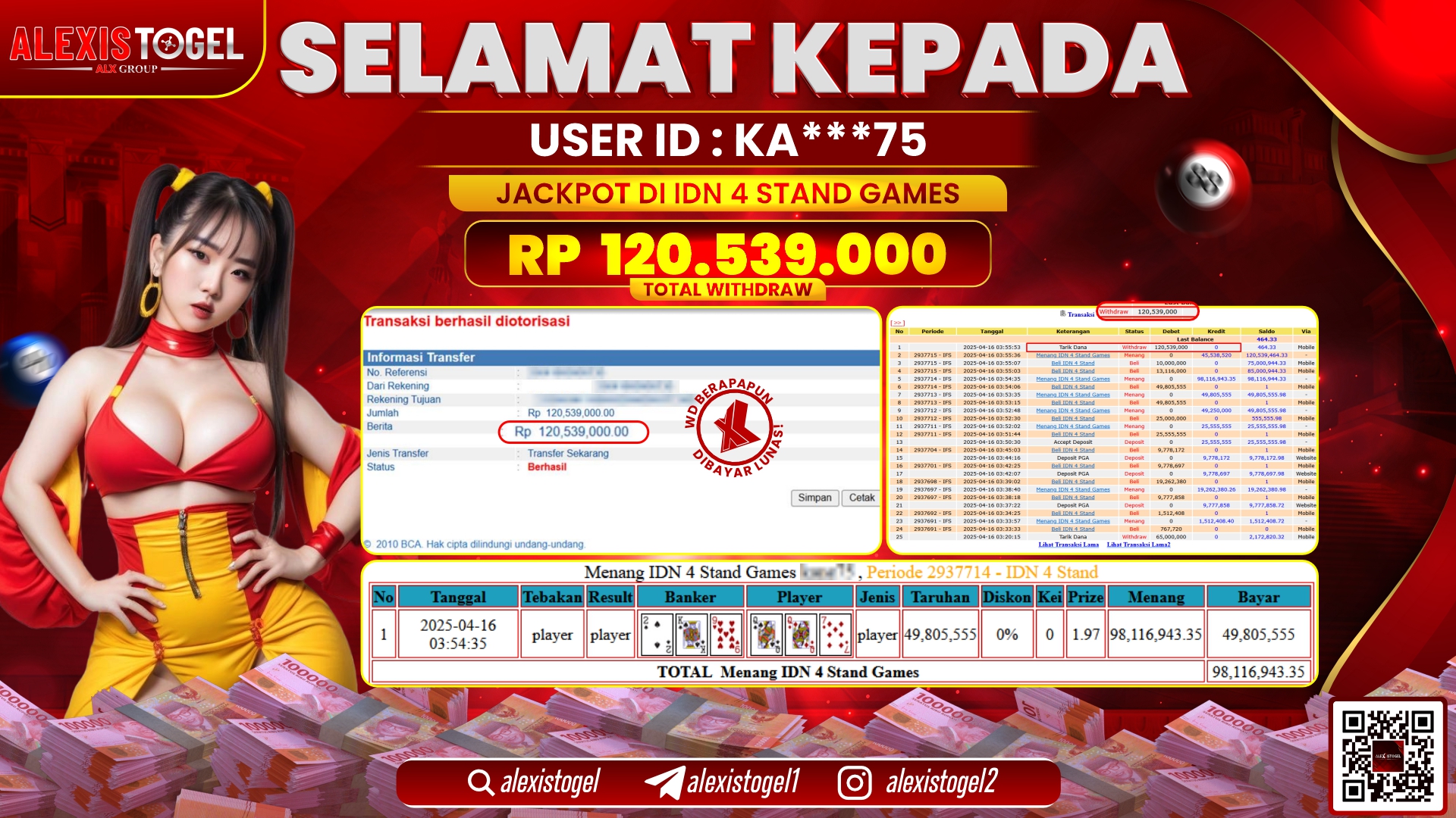 ALEXISTOGEL di LIVE GAMES IDN 4 STAND RP.120.539.000 LUNAS