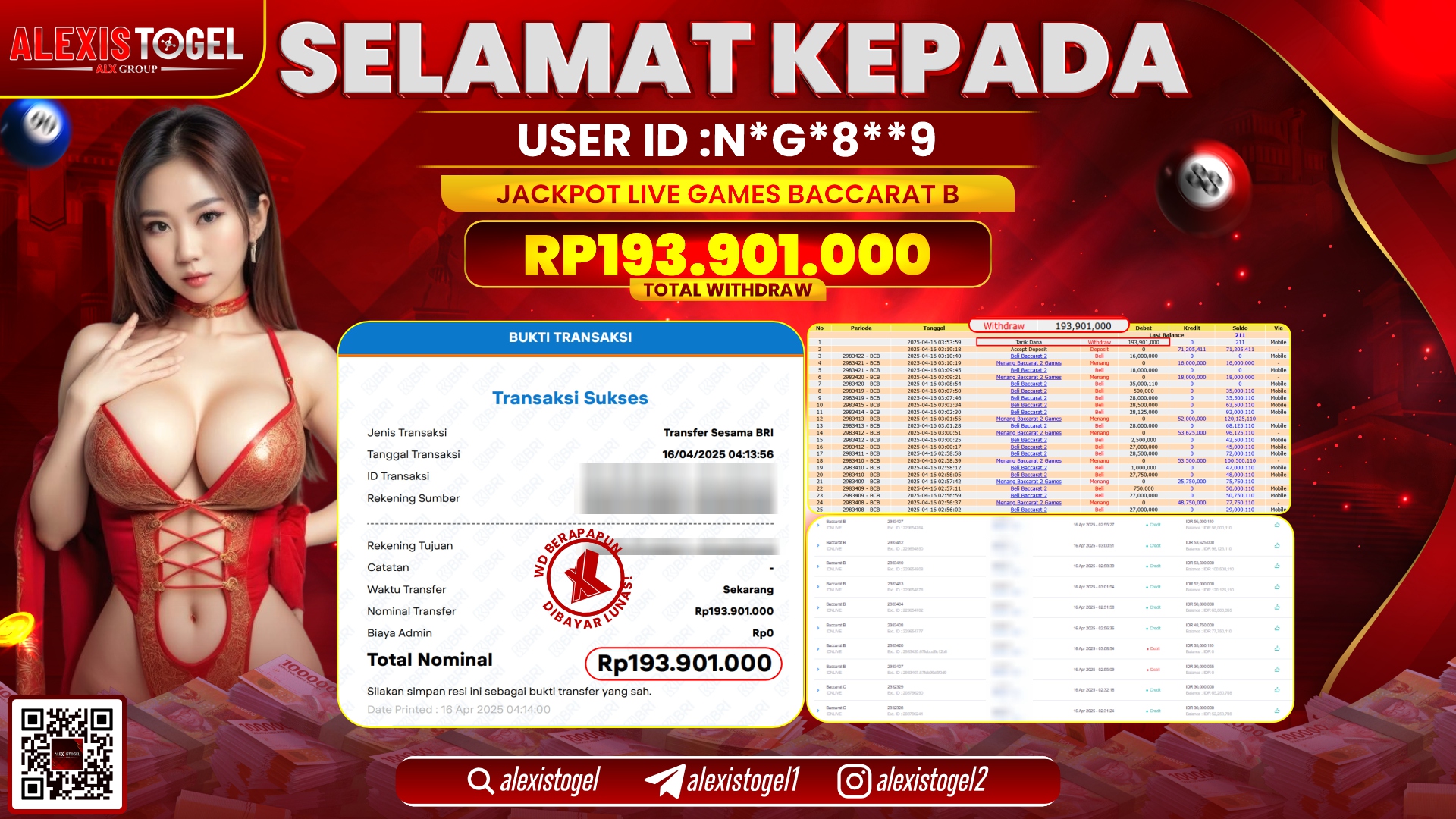 ALEXISTOGEL di LIVE GAMES BACCARAT RP.193.901.000 LUNAS