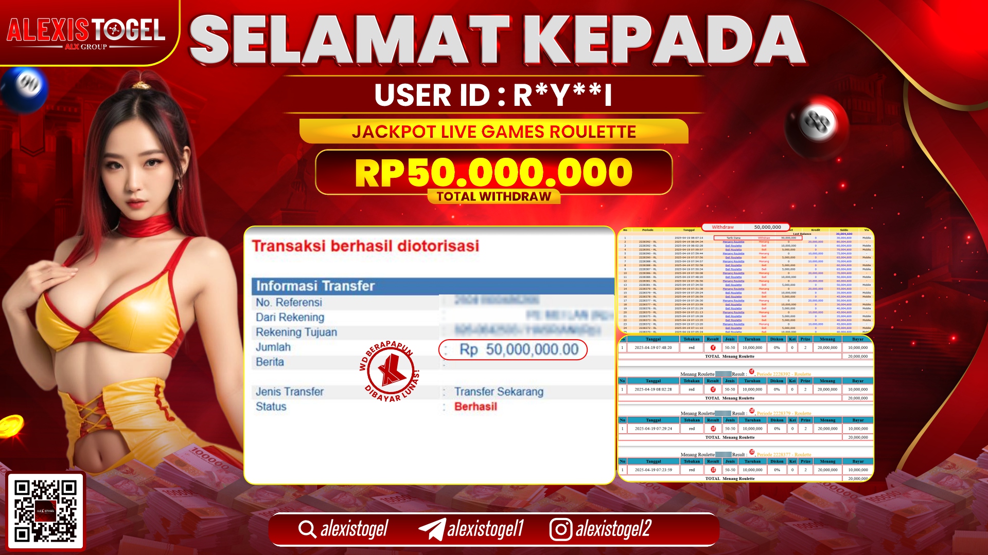 ALEXISTOGEL di LIVE GAMES ROULETTE RP.50.000.000 LUNAS