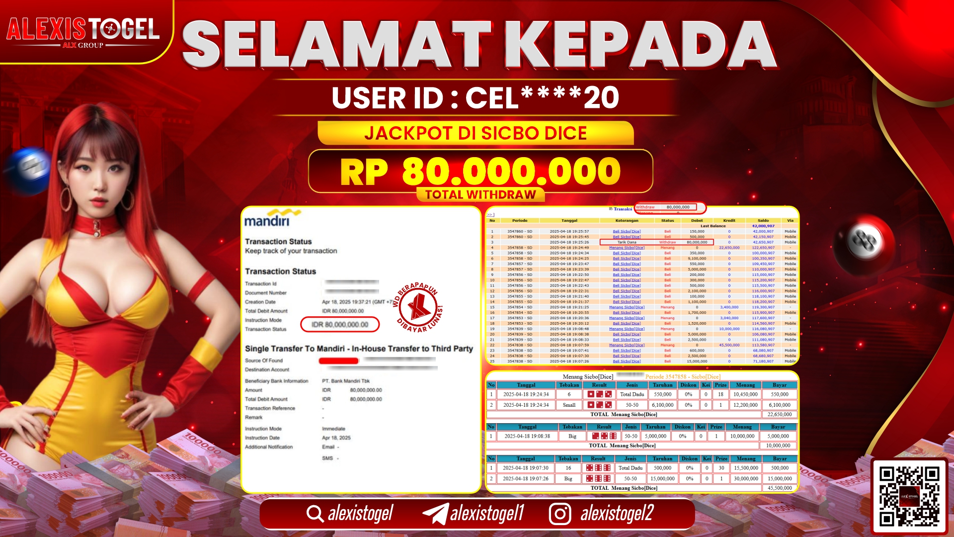 ALEXISTOGEL di CASINO SICBO DICE RP.80.000.000 LUNAS