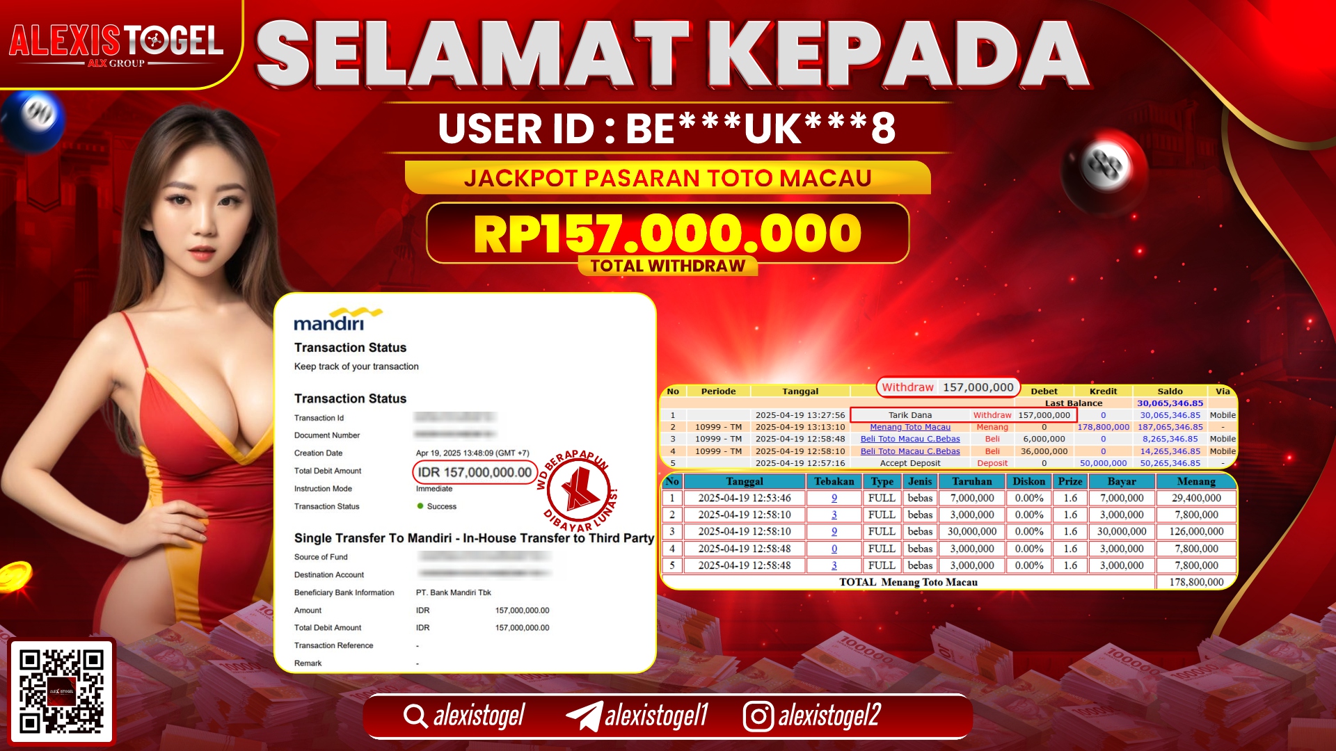 ALEXISTOGEL di TOGEL TOTOMACAU RP.157.000.000 LUNAS