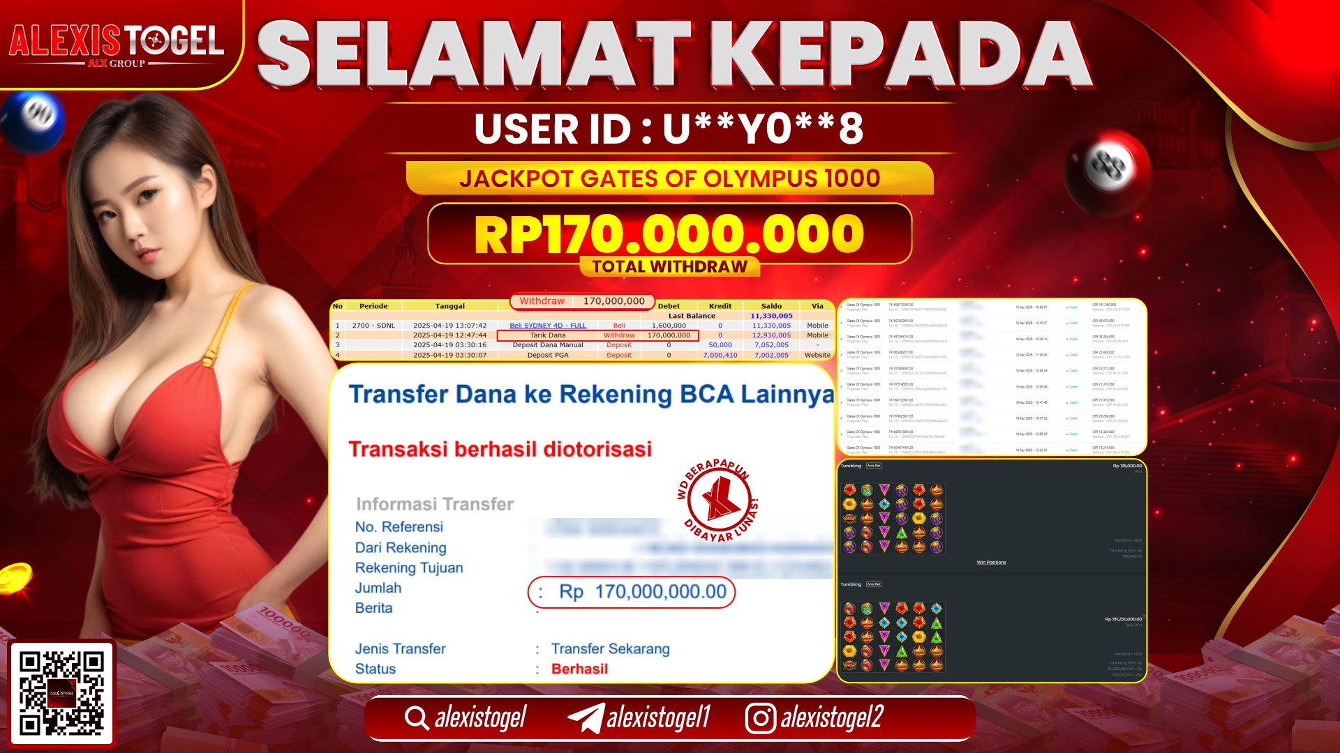 ALEXISTOGEL di SLOT GATES OF OLYMPUS 1000 RP.170.000.000 LUNAS