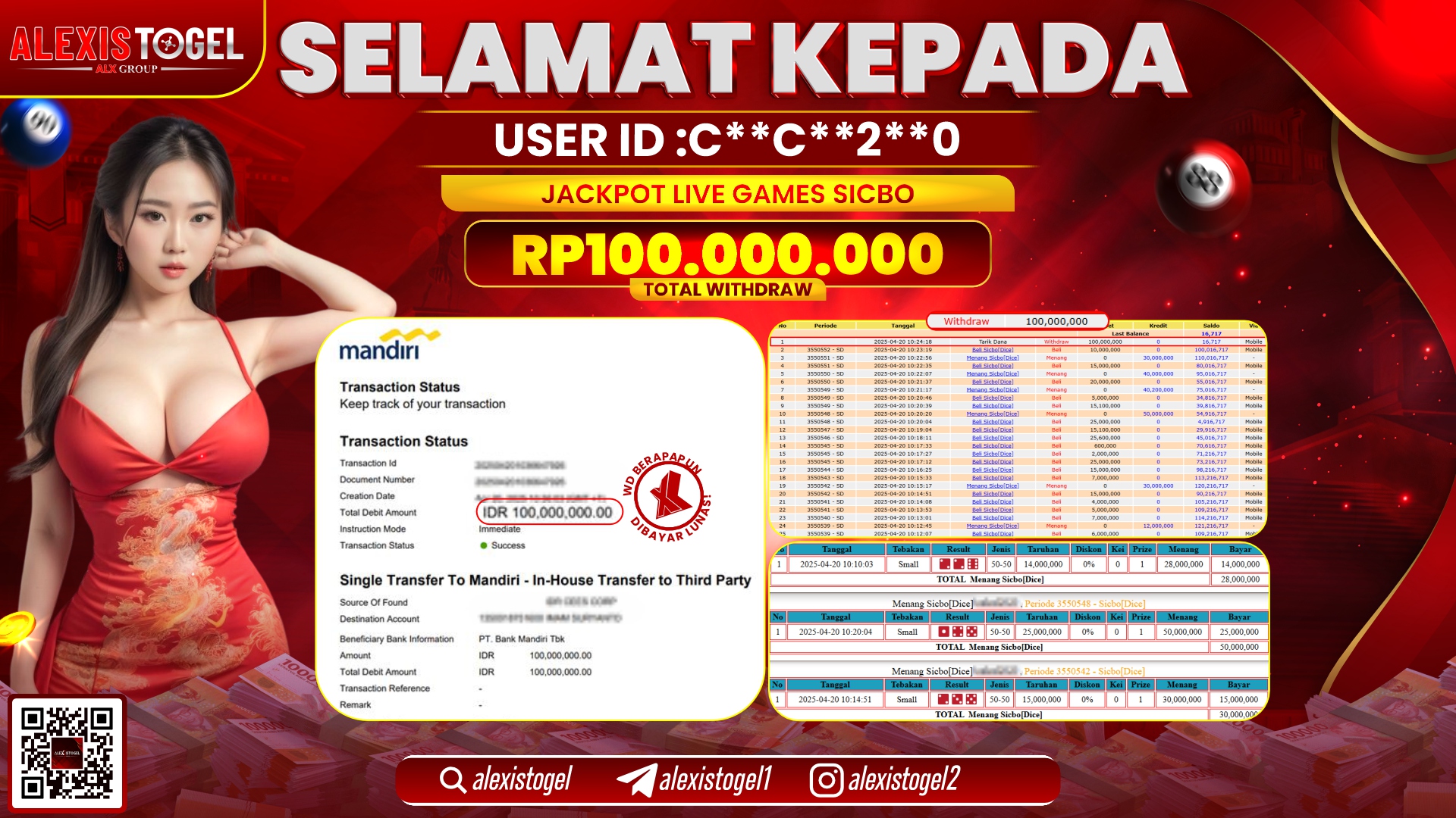 ALEXISTOGEL di LIVE GAMES SICBO RP.100.000.000 LUNAS