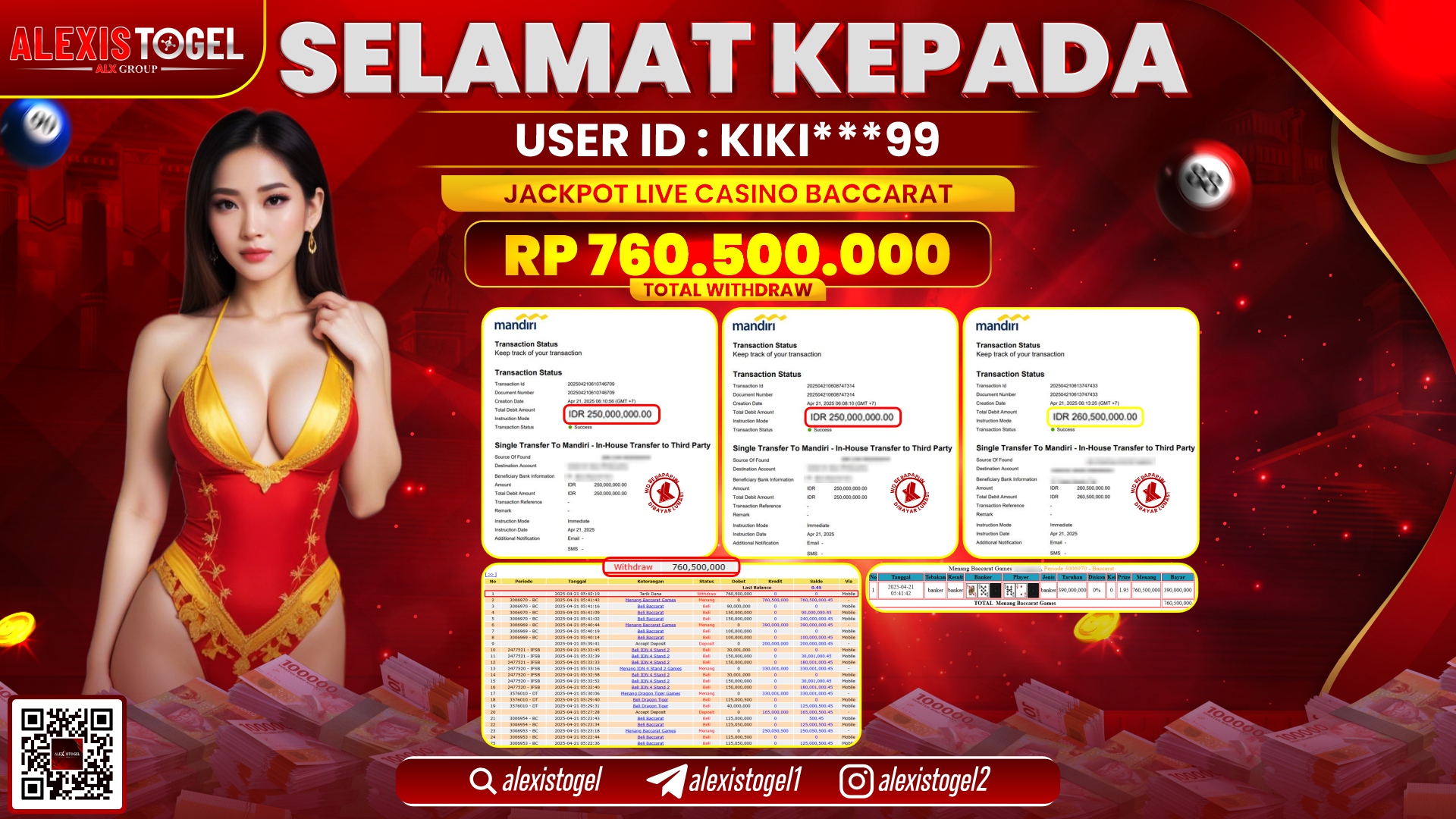 ALEXISTOGEL di LIVE CASINO BACCARAT RP.760.500.000 LUNAS