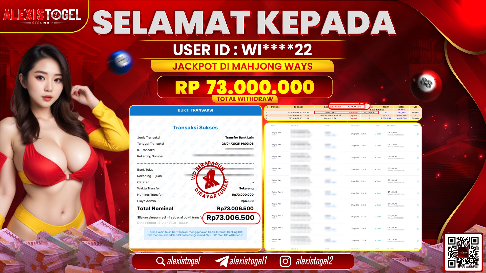 ALEXISTOGEL di SLOT MAHJONG WAYS RP.73.000.000 LUNAS