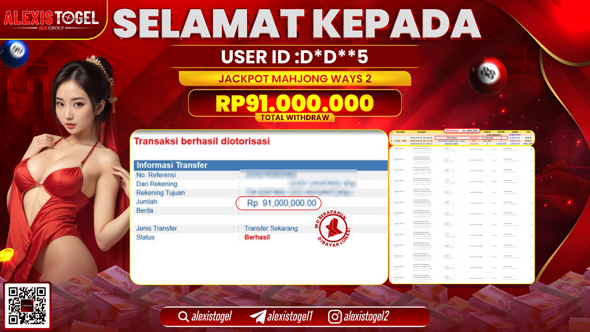 ALEXISTOGEL di SLOT MAHJONG WAYS 2 RP.91.000.000 LUNAS