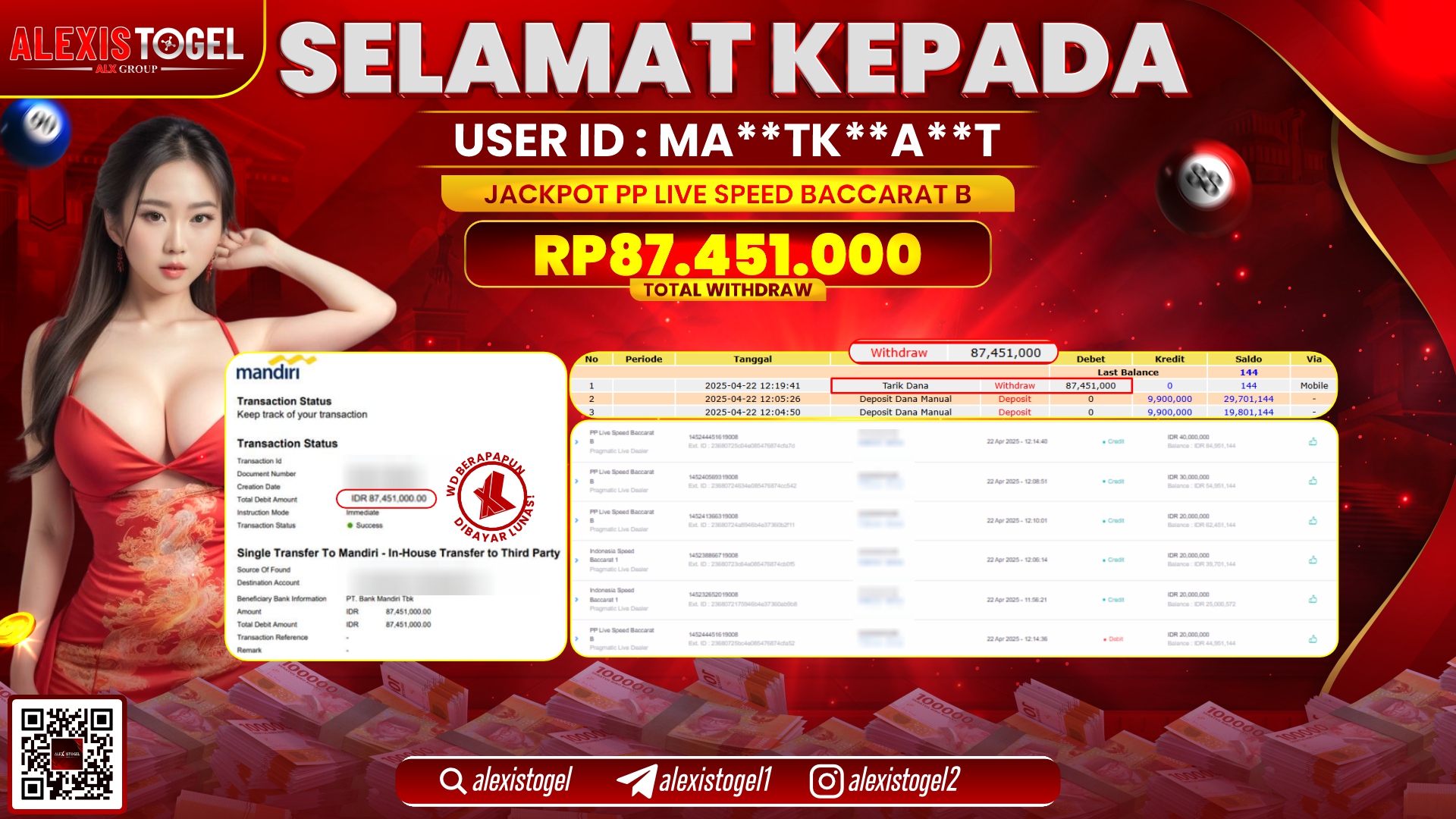 ALEXISTOGEL di PP LIVE SPEED BACCARAT RP.87.451.000 LUNAS