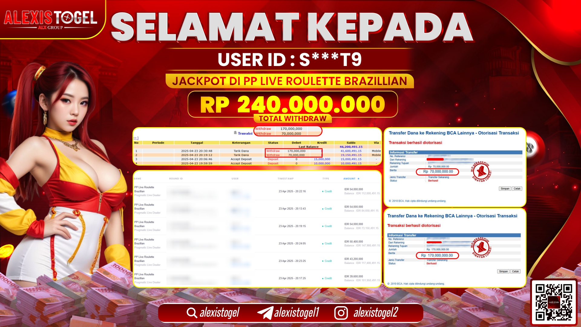 ALEXISTOGEL di PP LIVE ROULETTE BRAZILIAN RP.240.000.000 LUNAS