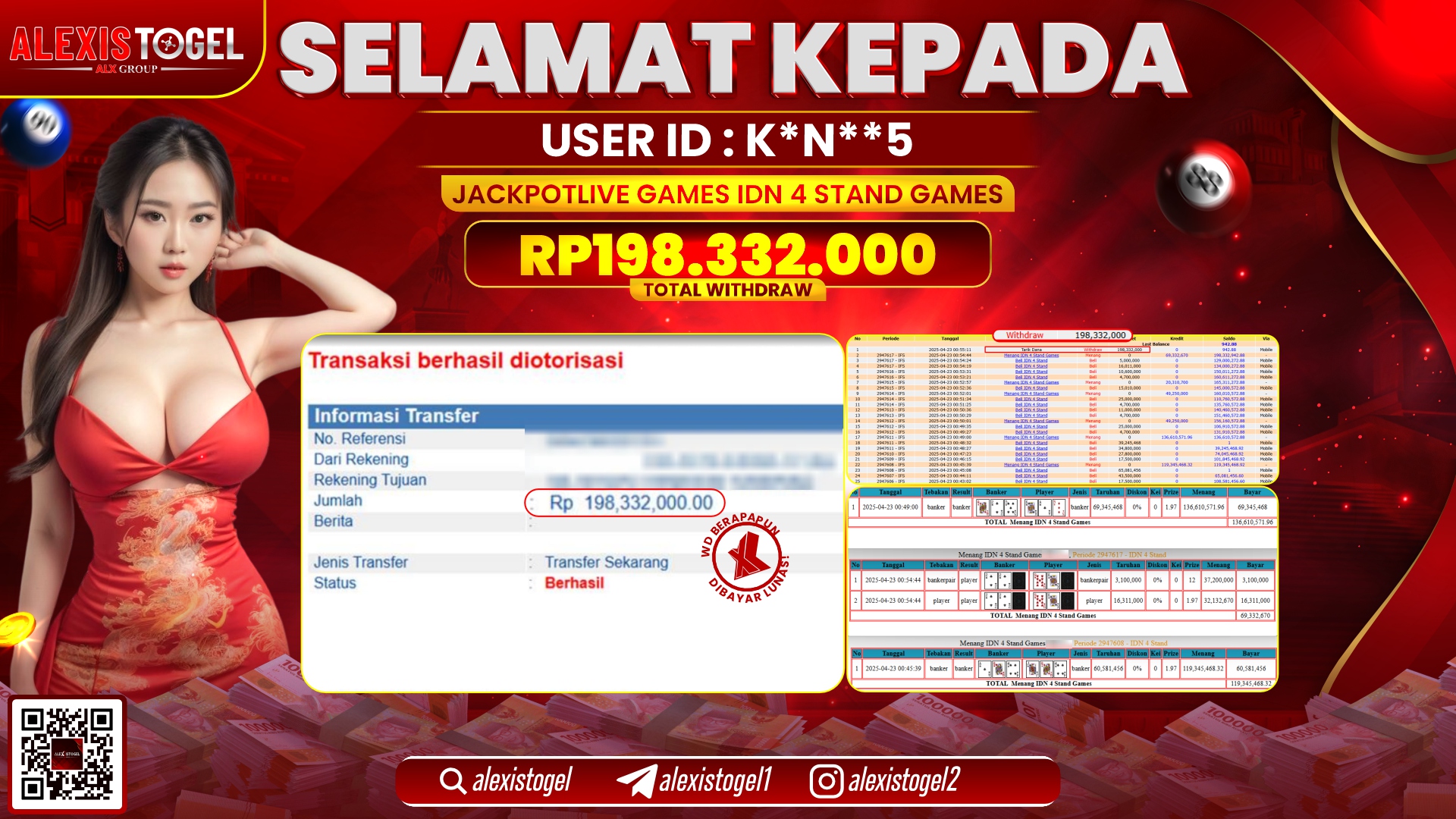 ALEXISTOGEL di LIVE GAMES IDN 4 STAND RP.198.332.000 LUNAS